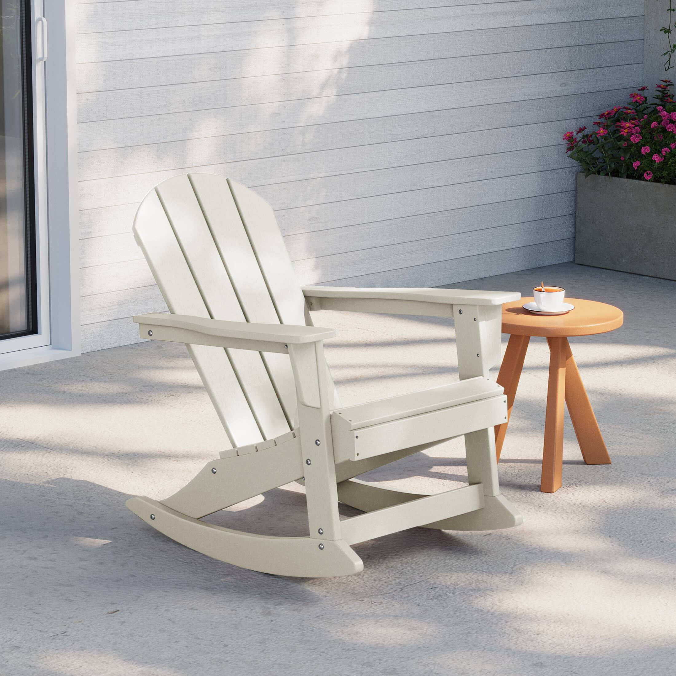 Angle. WestinTrends - WestinTrends Malibu Outdoor / Patio Poly Adirondack rocking chair - Sand.