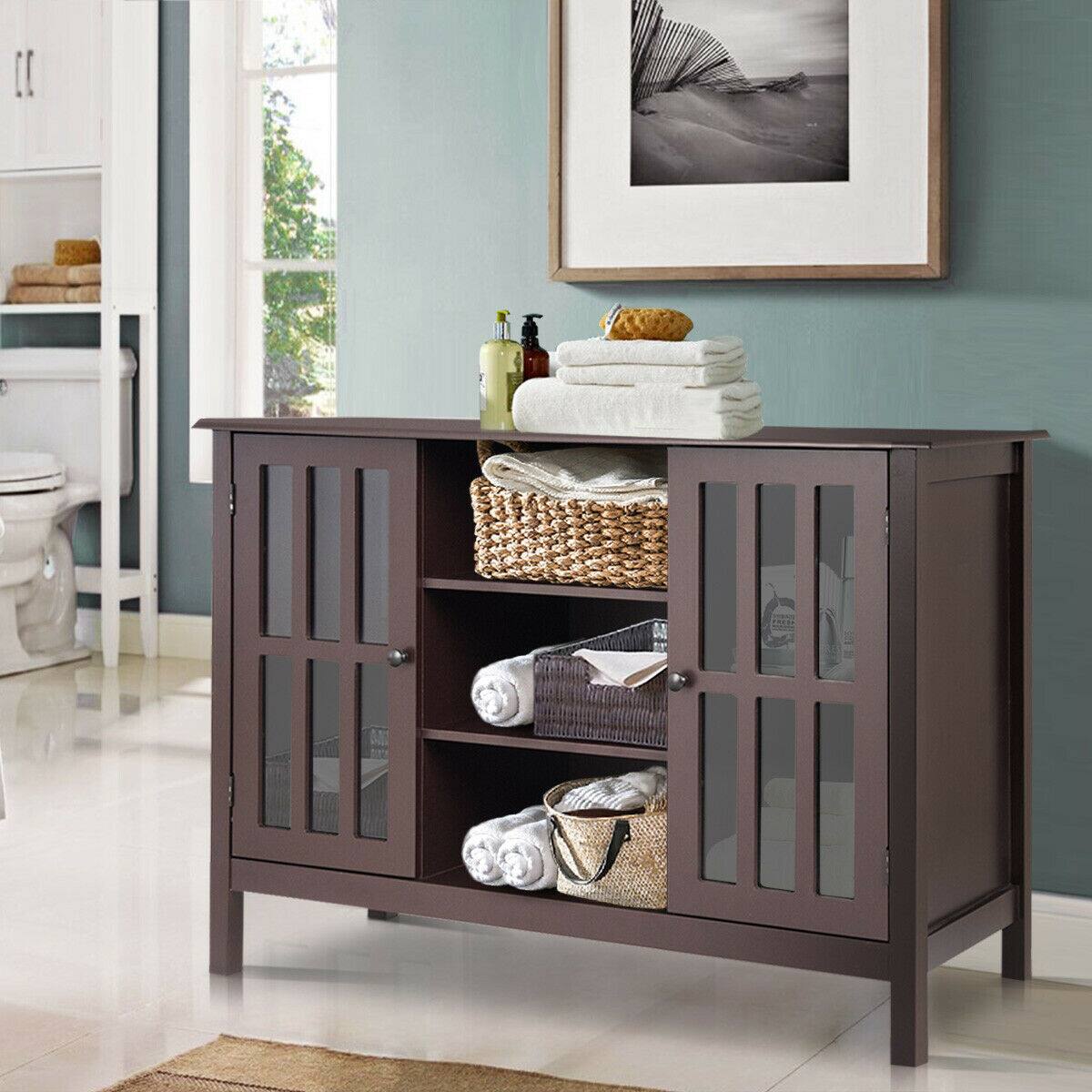 Alt View 13. Costway - Wood TV Stand Entertainment Media Center Console for TV up to 50'' - Brown.