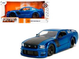 Jada - 2006 Ford Mustang GT Hood and Stripes "Bigtime Muscle" Series 1/24 - Blue Metallic With Matt Black