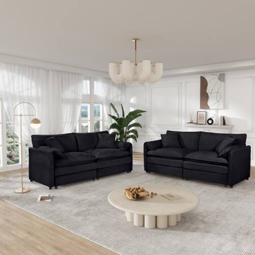 Anysun - Oversized 2-Piece Chenille Loveseat Sofa Set - Deep-Seat Cloud Design with 4 Pillows, DIY Modular for Living Room - Black price history on PriceWatchPro