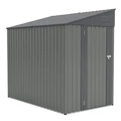 Front. TinyHomie - 4 x 7FT Lean-To Shed in Olive grey Heavy-Duty Steel Outdoor Storage for Garden Tools and Bicycles All-Weather Protection.