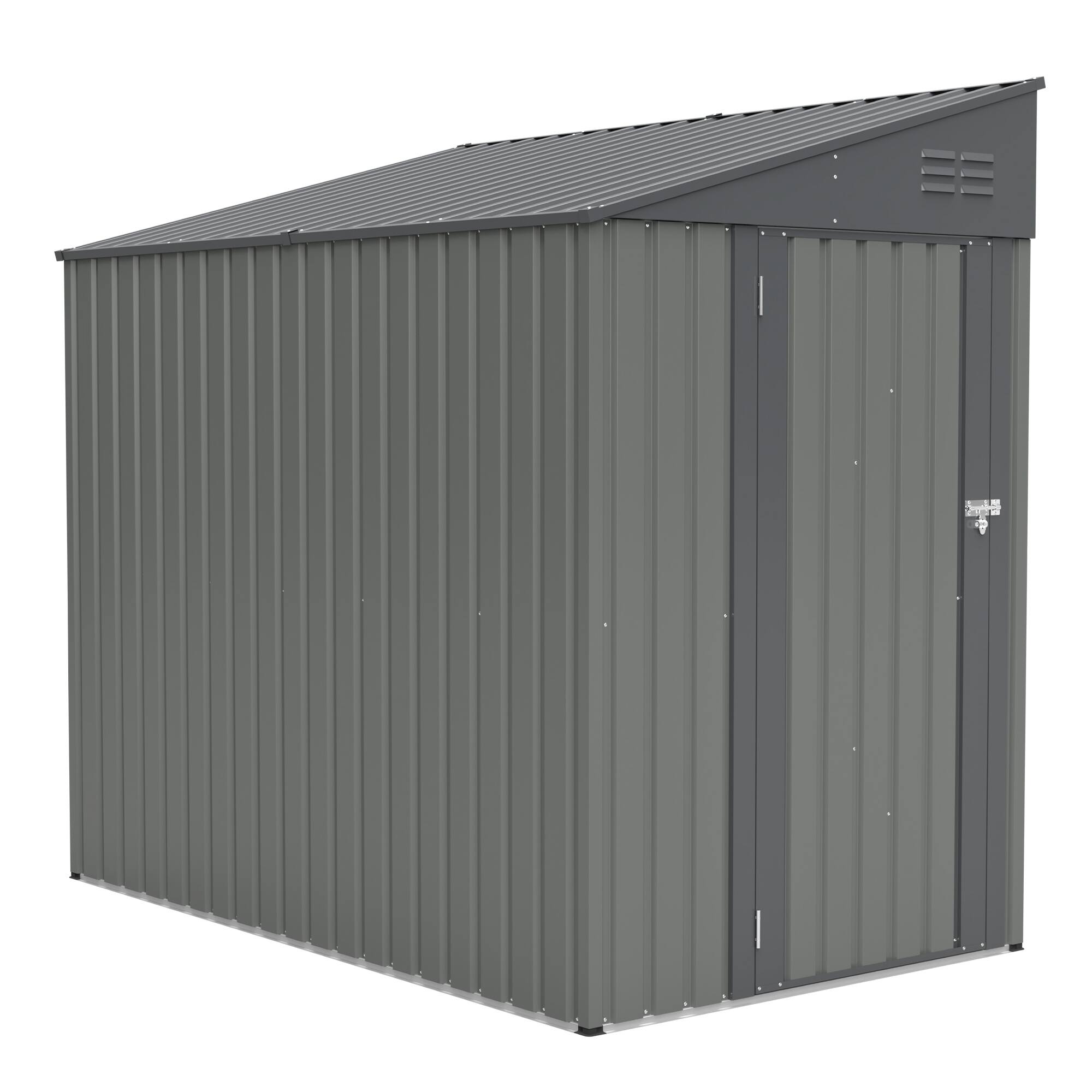 Front. TinyHomie - 4 x 7FT Lean-To Shed in Olive grey Heavy-Duty Steel Outdoor Storage for Garden Tools and Bicycles All-Weather Protection.