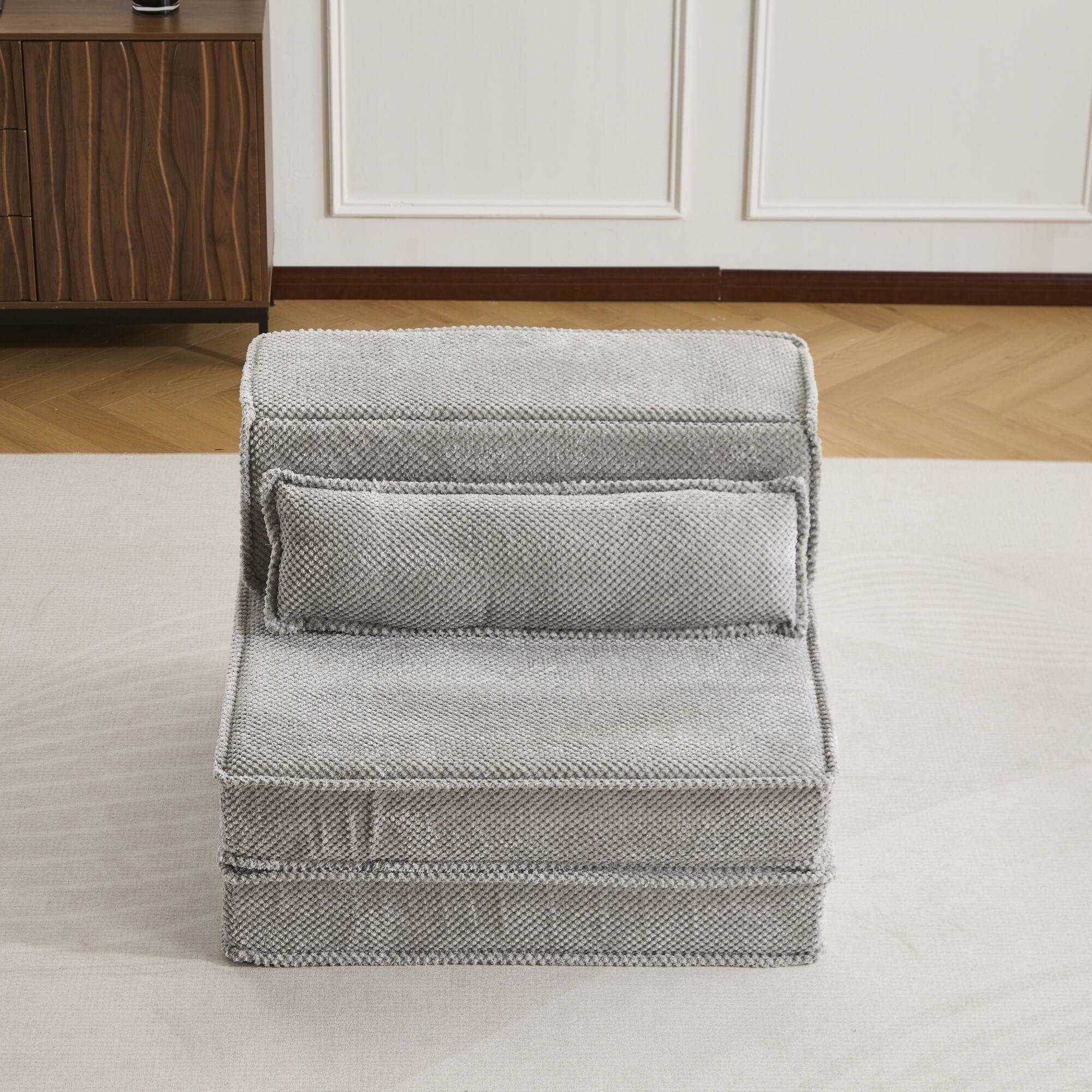 Left. Boyel Living - Convertible Foam Floor Lounge Chair with Pillow - Light Grey.