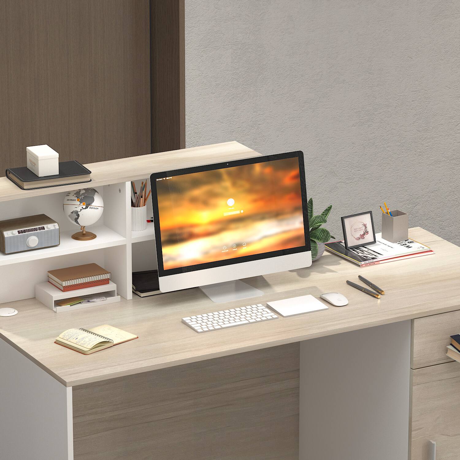 Alt View 9. Famapy - Famapy Reception Desk: Classified Storage, Eco - Friendly & Secure Lock Design - White & Wooden.