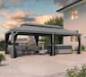 PURPLE LEAF - Light Gray Aluminum Power-Coated Frame Galvanized Steel Double Roof Hardtop Gazebo,Hooks Netting Curtain - 14' X 24'