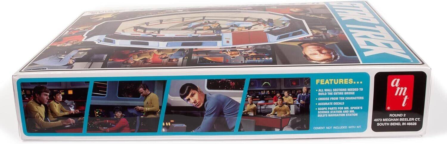MCURX MR FEATURES...  
- ALL WALL SECTIONS NEEDED TO BUILD THE ENTIRE BRIDGE  
- CHOOSE FROM TEN CHARACTERS  
- ACCURATE DECALS  
- SCOPE PARTS FOR R. SPOCK'S SCIENCE STATION AND MR. SULU'S NAVIGATION STATION  

ROUND 2  
4073 MEGHAN BEELER CT.  
SOUTH BEND, IN 46628  
CEMENT NOT INCLUDED WITH KIT