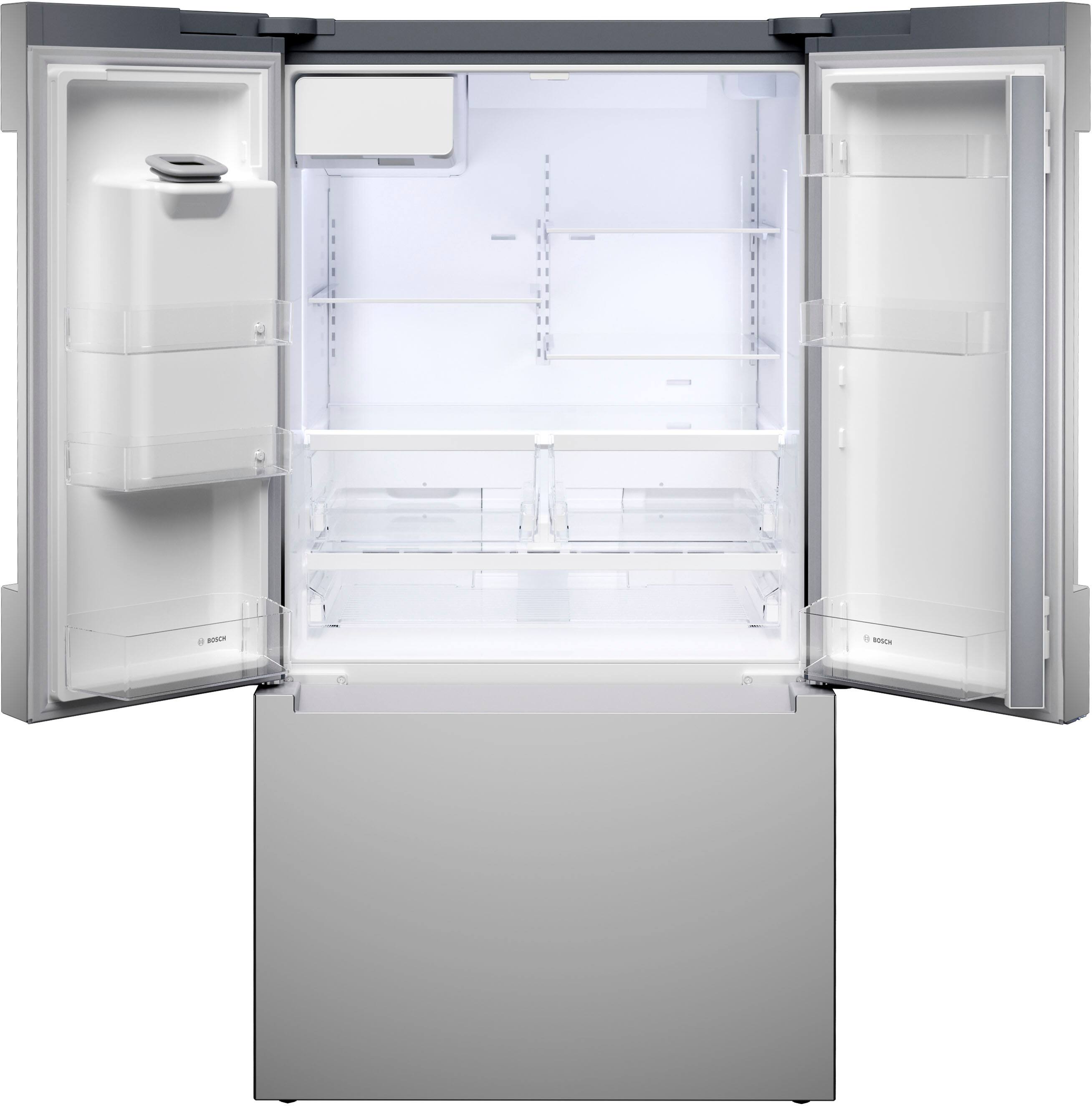 Alt View 4. Bosch - 100 Series 26 Cu. Ft. Bottom-Freezer French Door Smart Refrigerator with External Ice and Water - Stainless Steel.