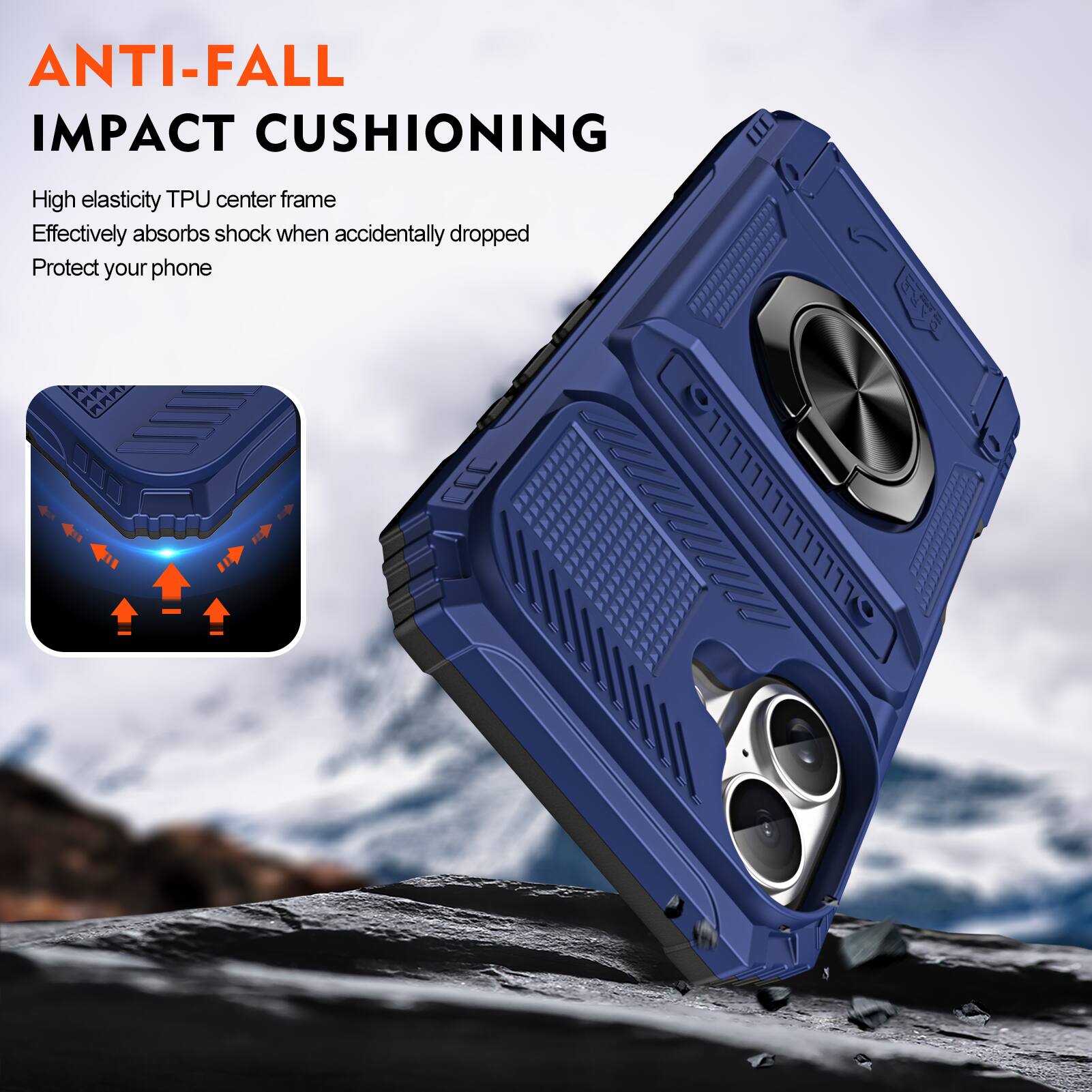 ANTI-FALL IMPACT CUSHIONING

High elasticity TPU center frame
Effectively absorbs shock when accidentally dropped
Protect your phone