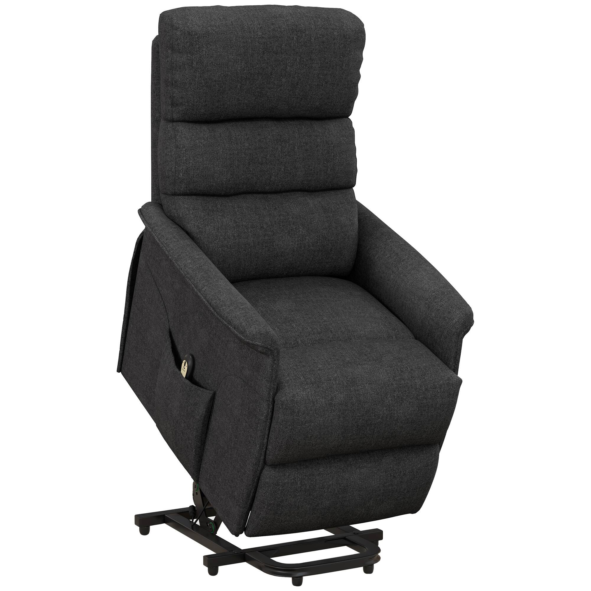 Front. Homcom - Power Lift Recliner Brown: Fabric Easy Assembly w/Remote & Side Pockets, Elderly Living Room Chair - Black.