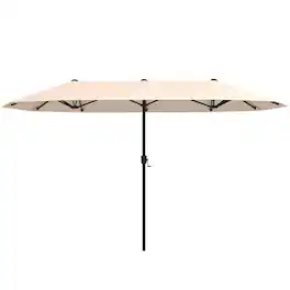 Costway - 13 FT Large Patio Umbrella Outdoor Double-Sided Table Market Umbrella for Garden - Beige