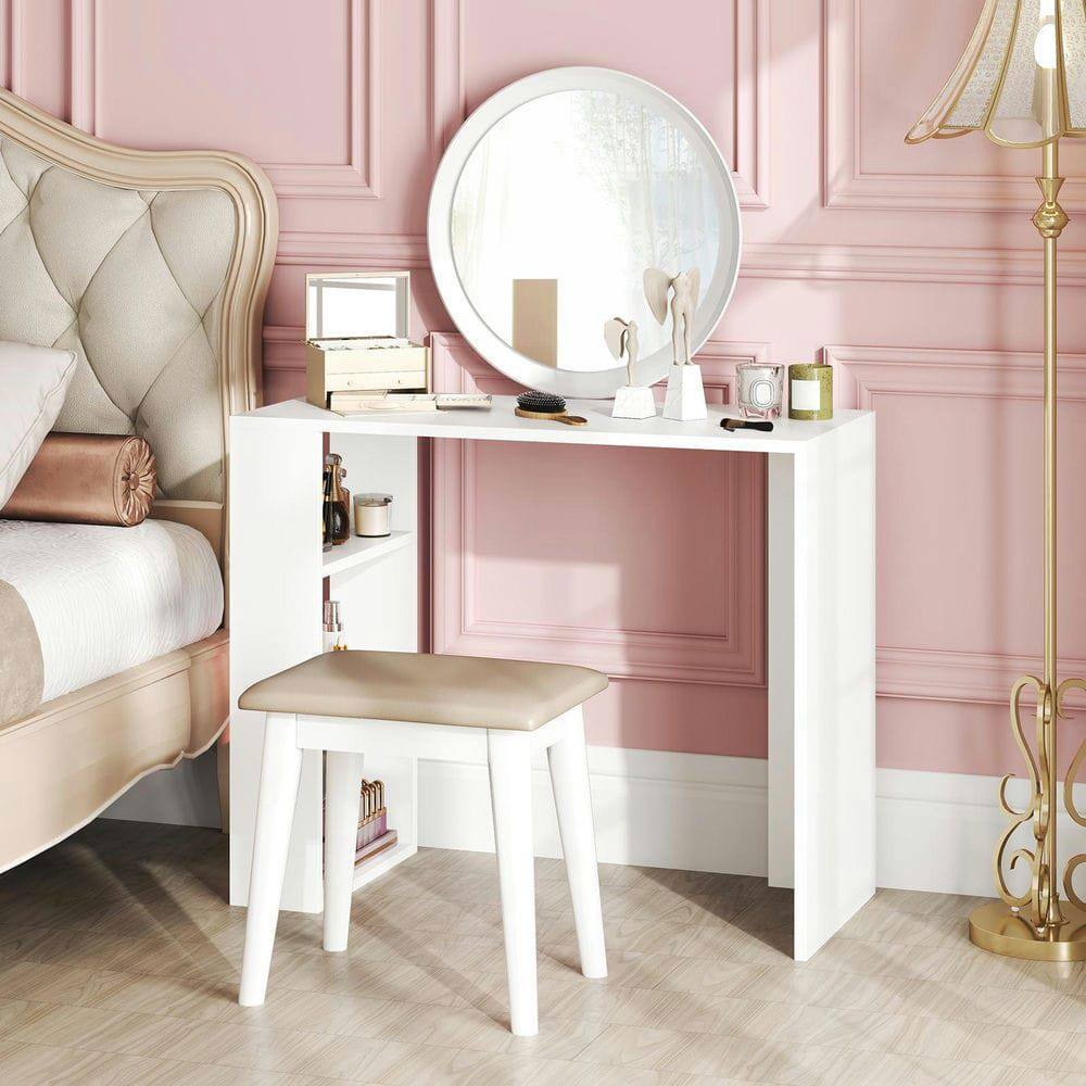 Back. Kadyn - 36-Inch Computer Desk - 3 Open Shelves, Perfect for Home Office/Study, White - White.