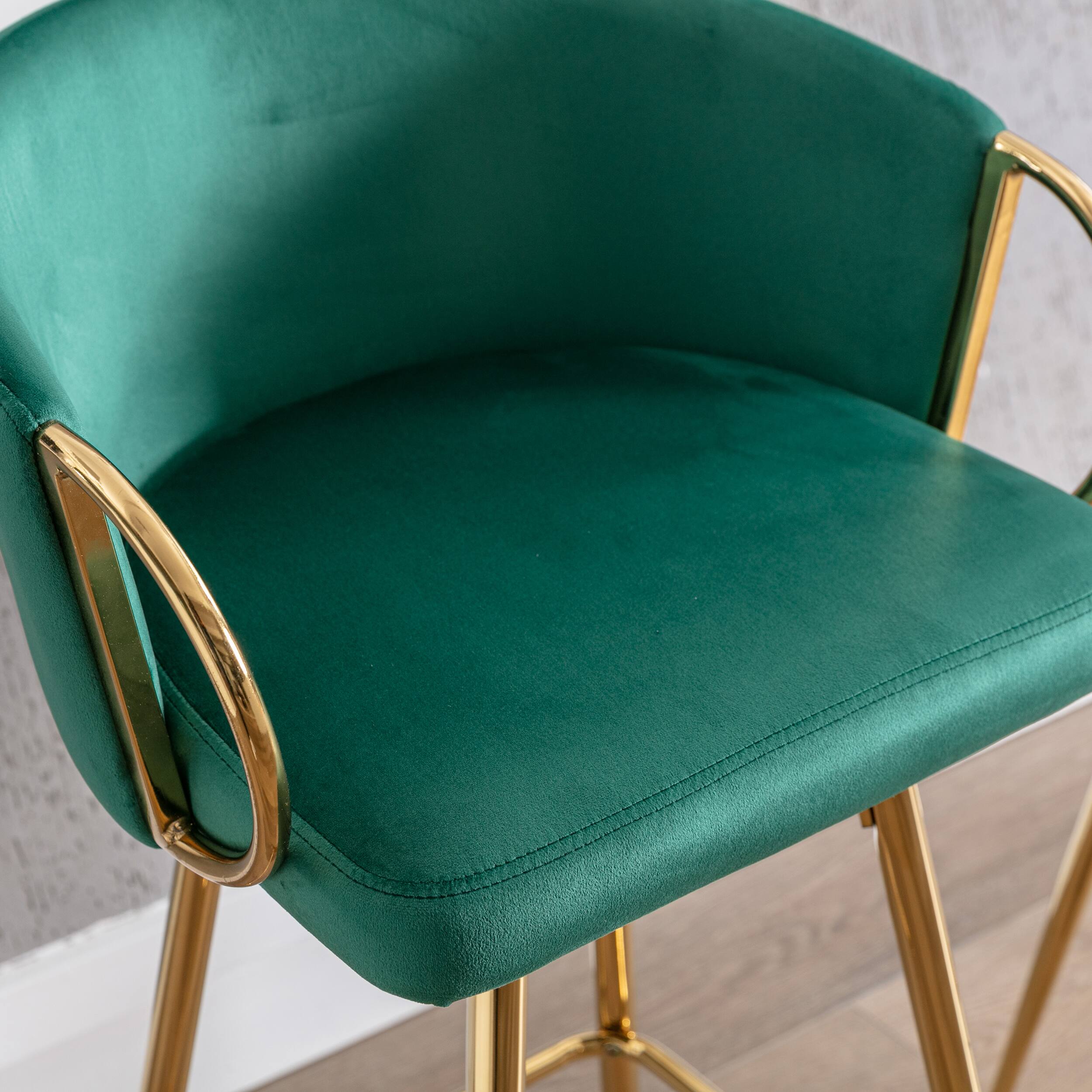 Alt View 7. APRILSOUL - 30 Inch Set of 2 Bar Stools Chrome Footrest Base Velvet Golden Leg Simple GREEN - Green.