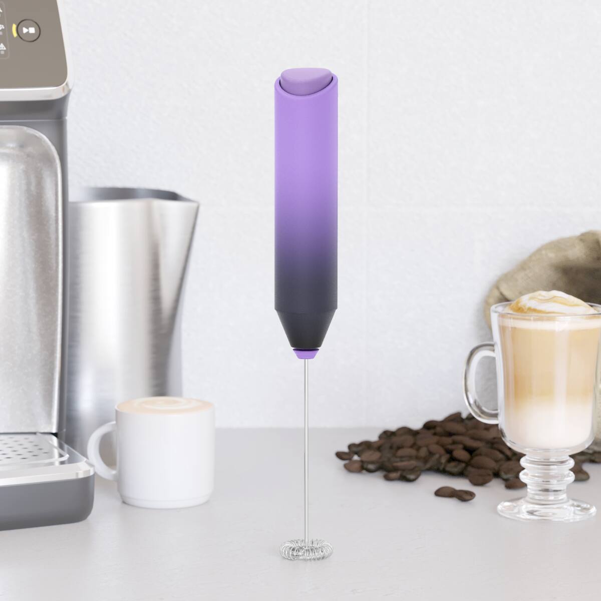 Back. Tooloton - Handheld Milk Frother, Mini Foam Maker for Coffee, Matcha and Hot Chocolate, Stand Not Included, Black and Purple - Black and Purple.