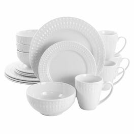 Elama - Cara 16 Piece Round Porcelain Dinnerware Set - White