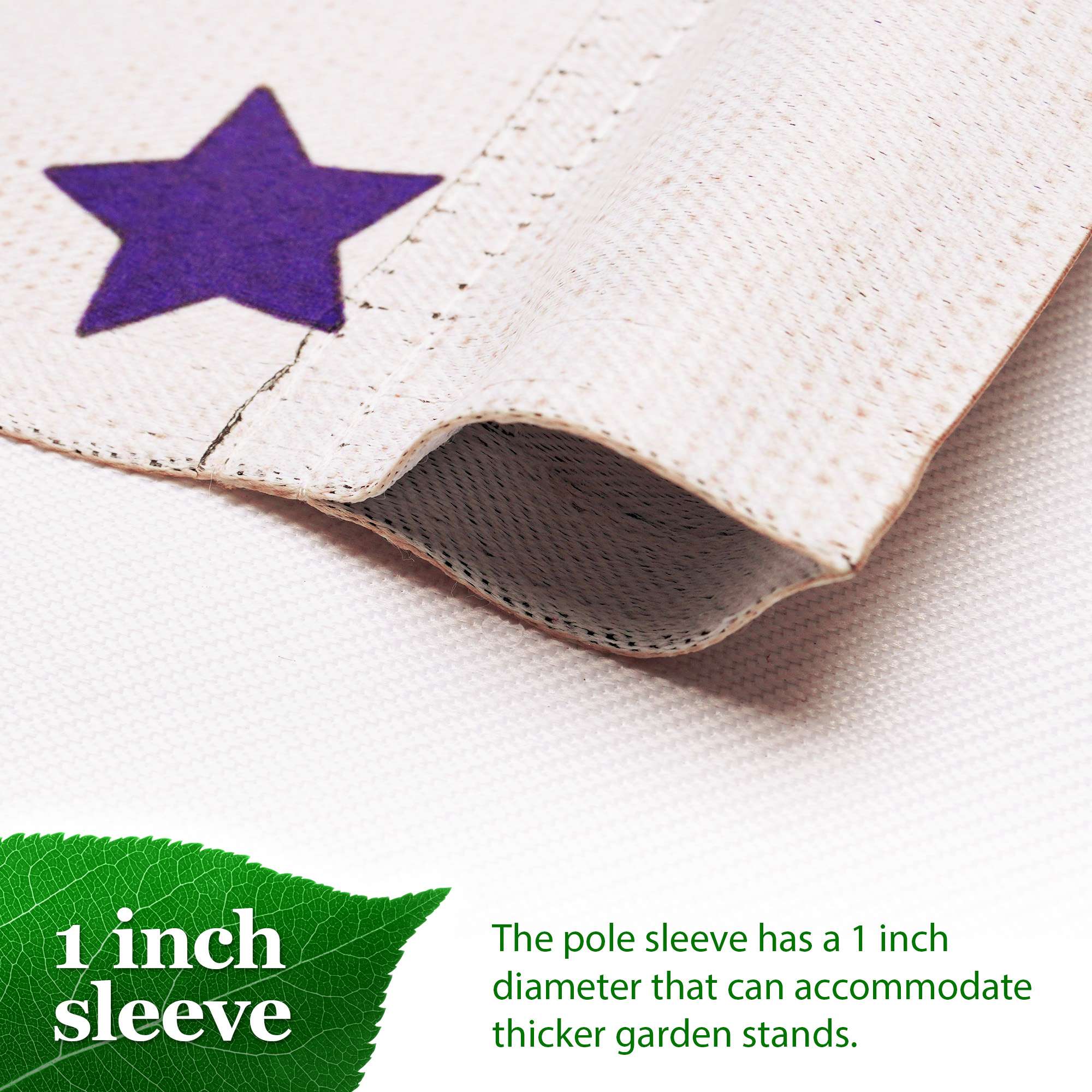 1 inch sleeve

The pole sleeve has a 1 inch diameter that can accommodate thicker garden stands.