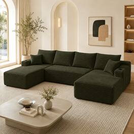 Anysun - 134" Modern Modular Design U-Shape Cloud Sectional Sofa with Side Pockets & Cup Holders, Deep Seating - Green