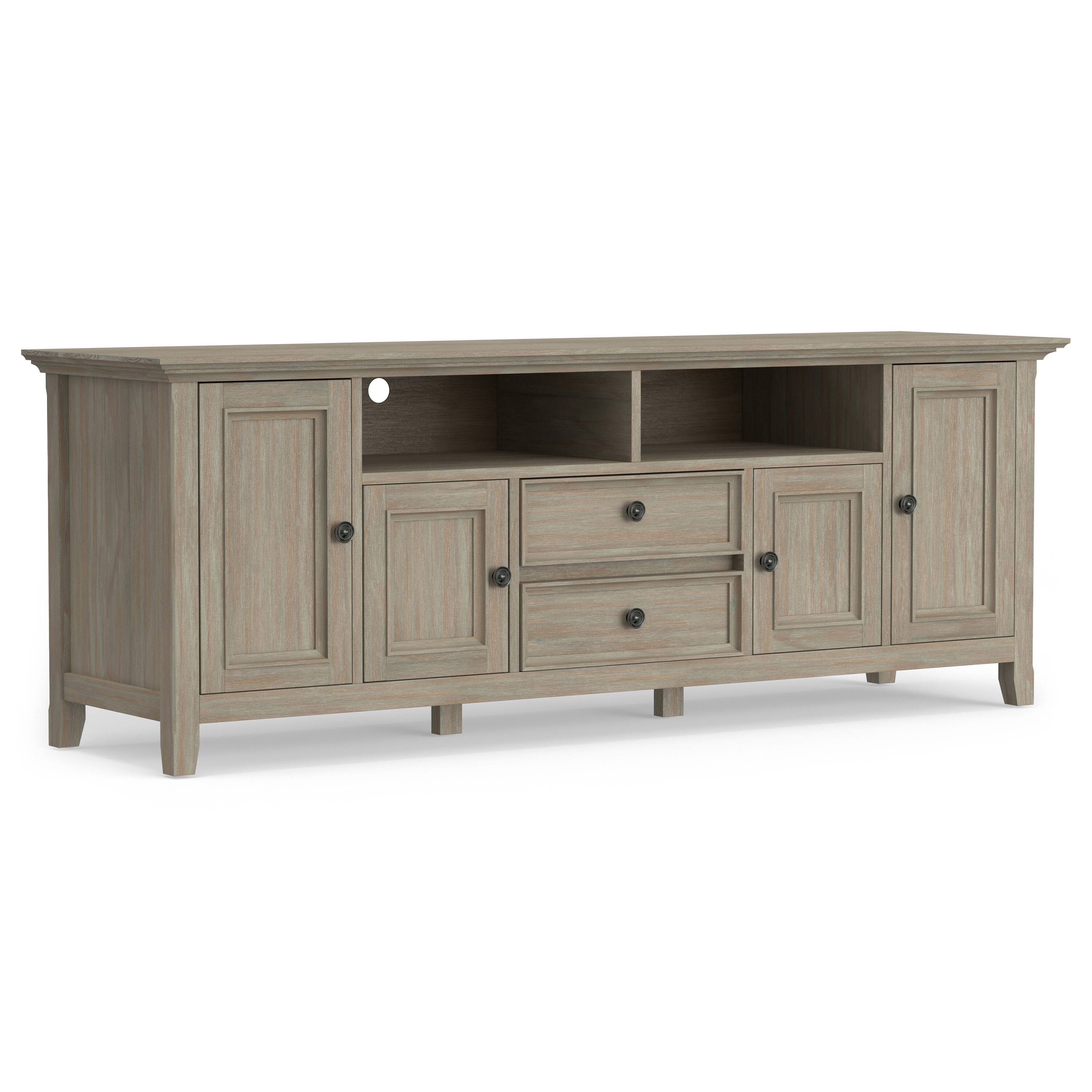 Front. Simpli Home - Amherst 72 inch Wide Solid Wood Transitional TV Stand in Distressed Grey - Distressed Grey.