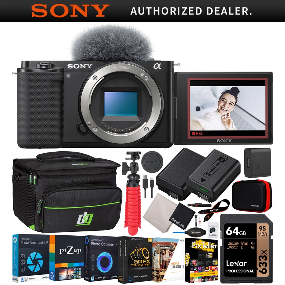 Sony - ZV-E10 Mirrorless Alpha APS-C Interchangeable Lens Vlog Camera Body Black Bundle