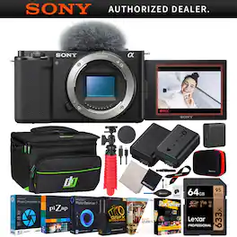 Sony - ZV-E10 Mirrorless Alpha APS-C Interchangeable Lens Vlog Camera Body Black Bundle