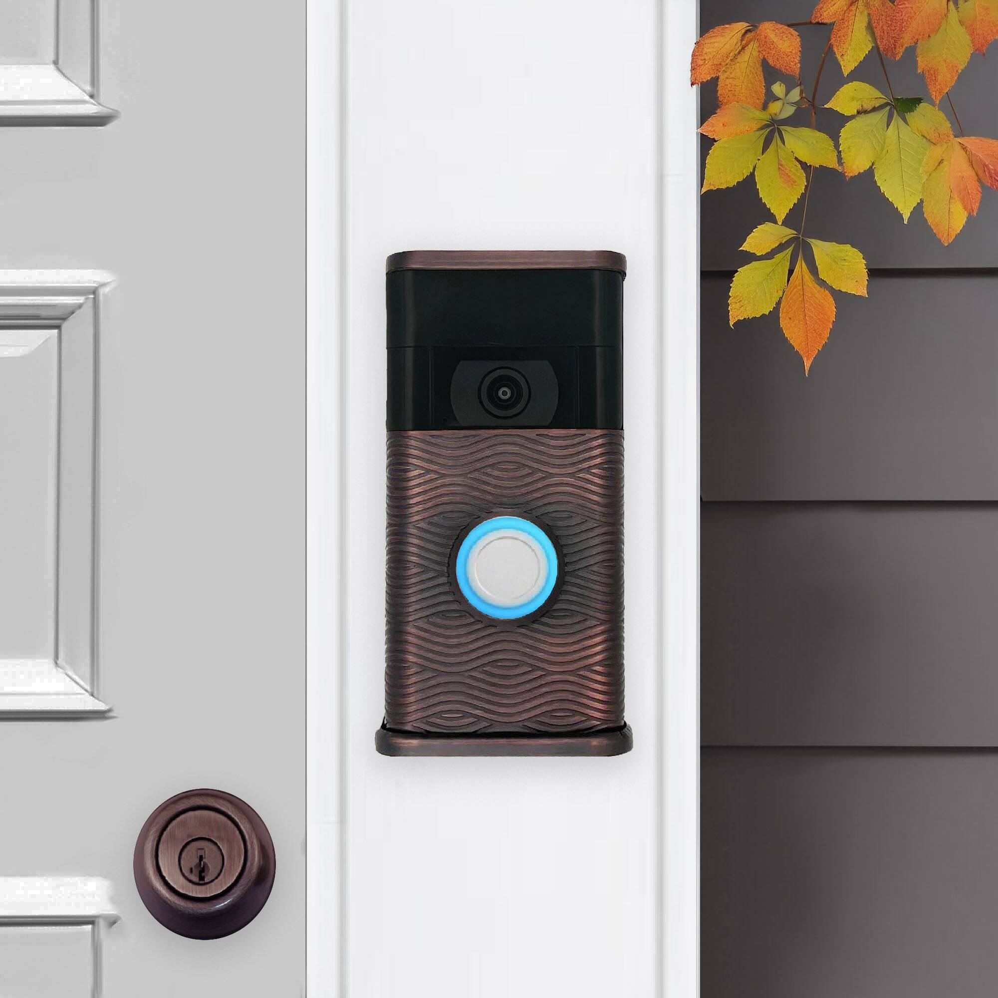 Alt View 3. Michael Healy - Waves Video Doorbell Cover (Ring 2nd Gen) - Oiled Bronze.