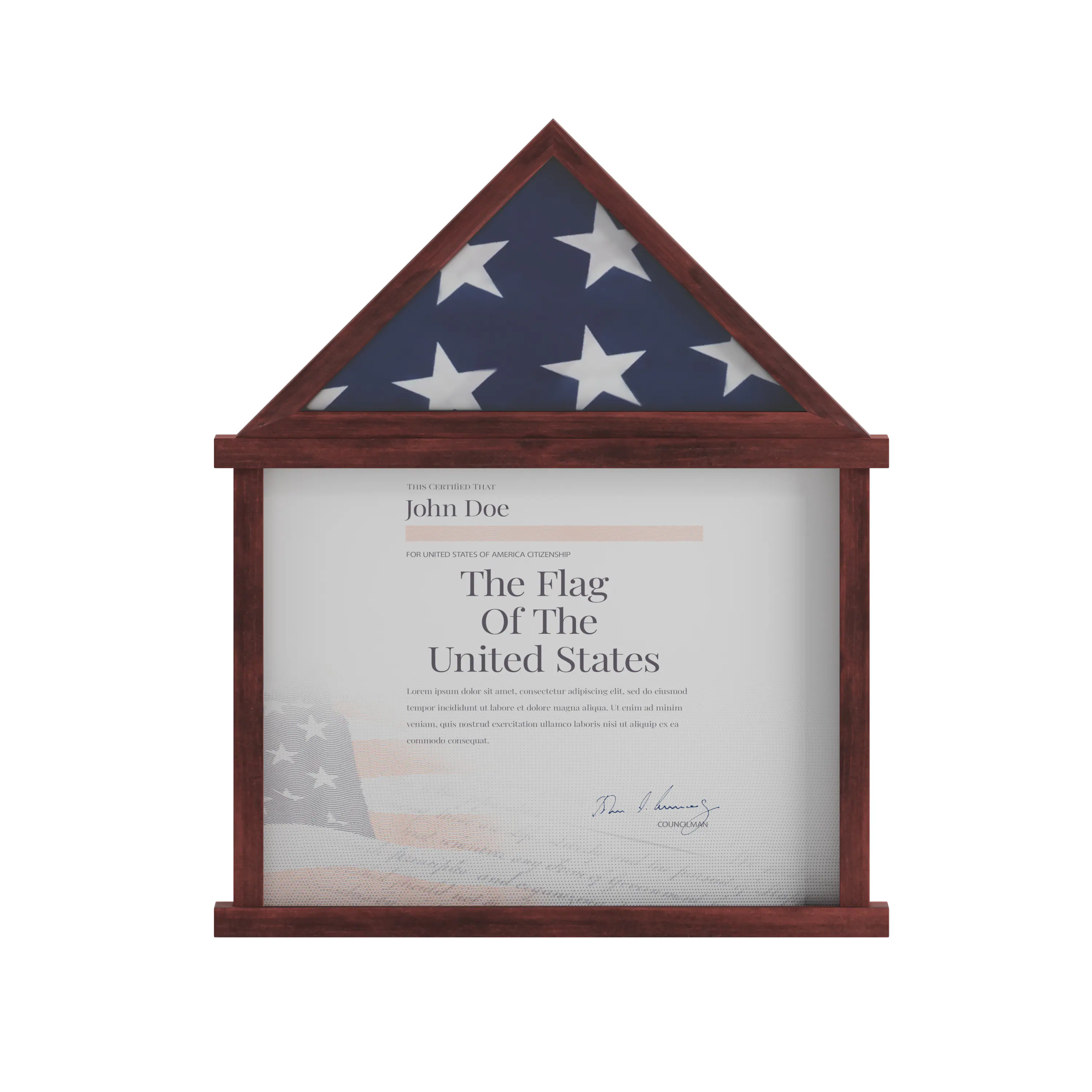 John Doe

THIS CERTIFIED COPY

FOR UNITED STATES OF AMERICA CITIZENSHIP

The Flag Of The United States

Lorem ipsum dolor sit amet, consectetur adipiscing elit, sed do eiusmod tempor incididunt ut labore et dolore magna aliqua. Ut enim ad minim veniam, quis nostrud exercitation ullamco laboris nisi ut aliquip ex ea commodo consequat.

[Signature]

CONGRESS OF THE UNITED STATES