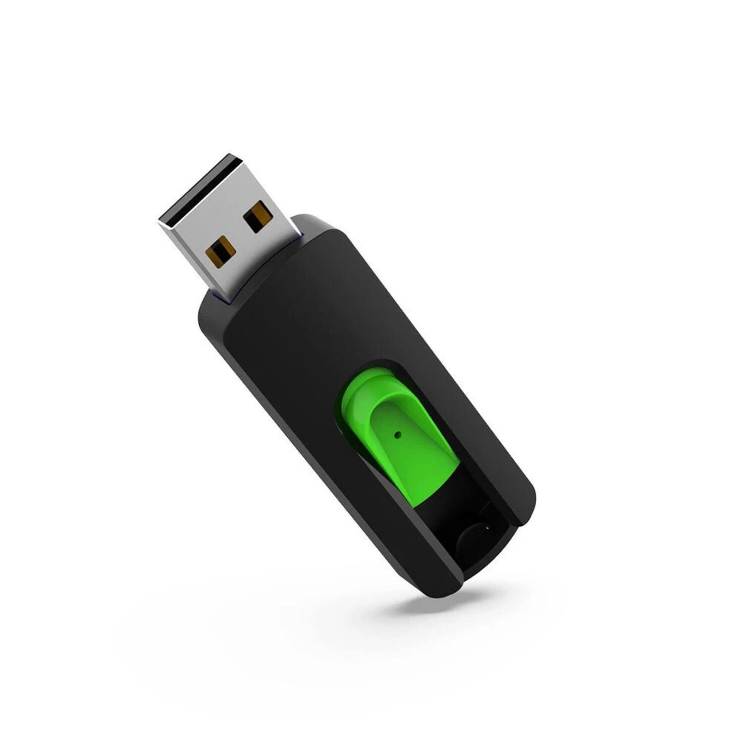 Angle. Stock Preferred - 5-Pack 128GB USB 2.0 Retractable Flash Drives - Green.