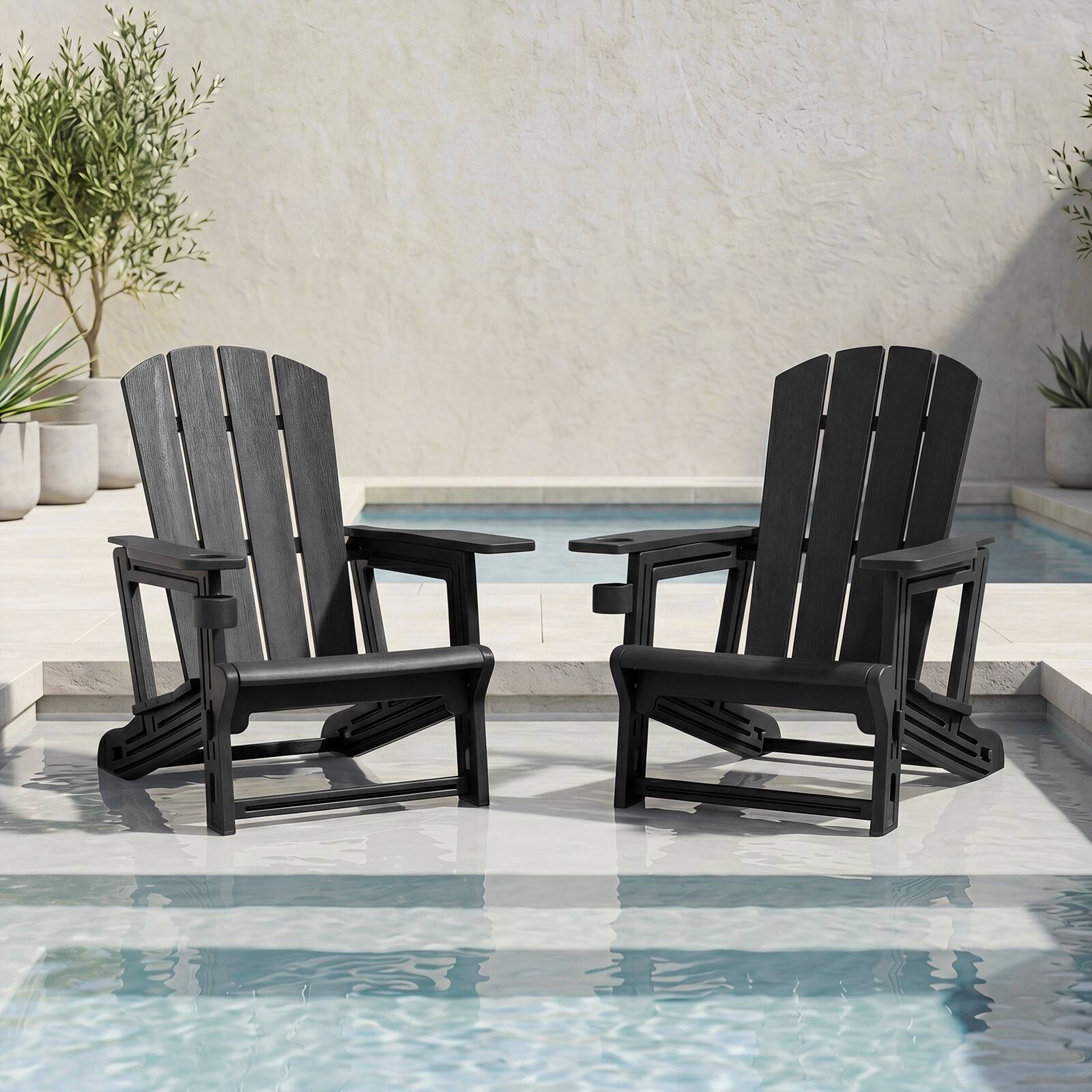 Alt View 3. Costway - Costway 4 PCS HDPE Adirondack Chairs with Realistic Wood Grain, Extended Backrest - Black.