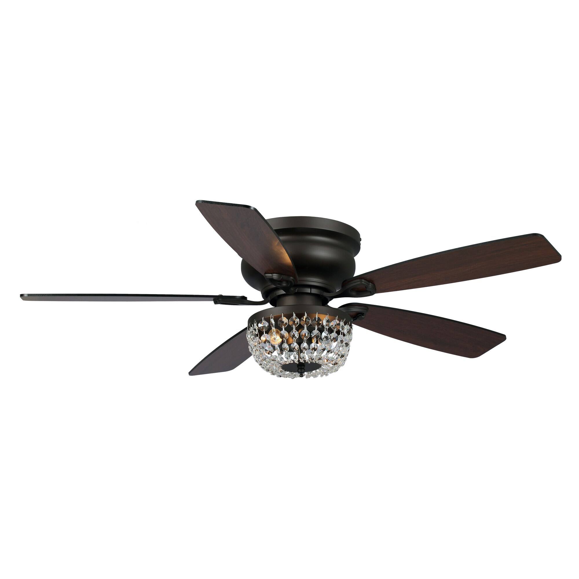 Alt View 1. Parrot Uncle - 48" Bronze Wooden 5-Blade Crystal Flush Mount Ceiling Fan with Remote - Black.