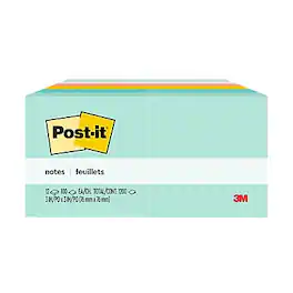 Post-it - Notes, 3" x 3", Beachside Café Collection, 100 Sheet/Pad, 12 Pads/Pack - Multicolor