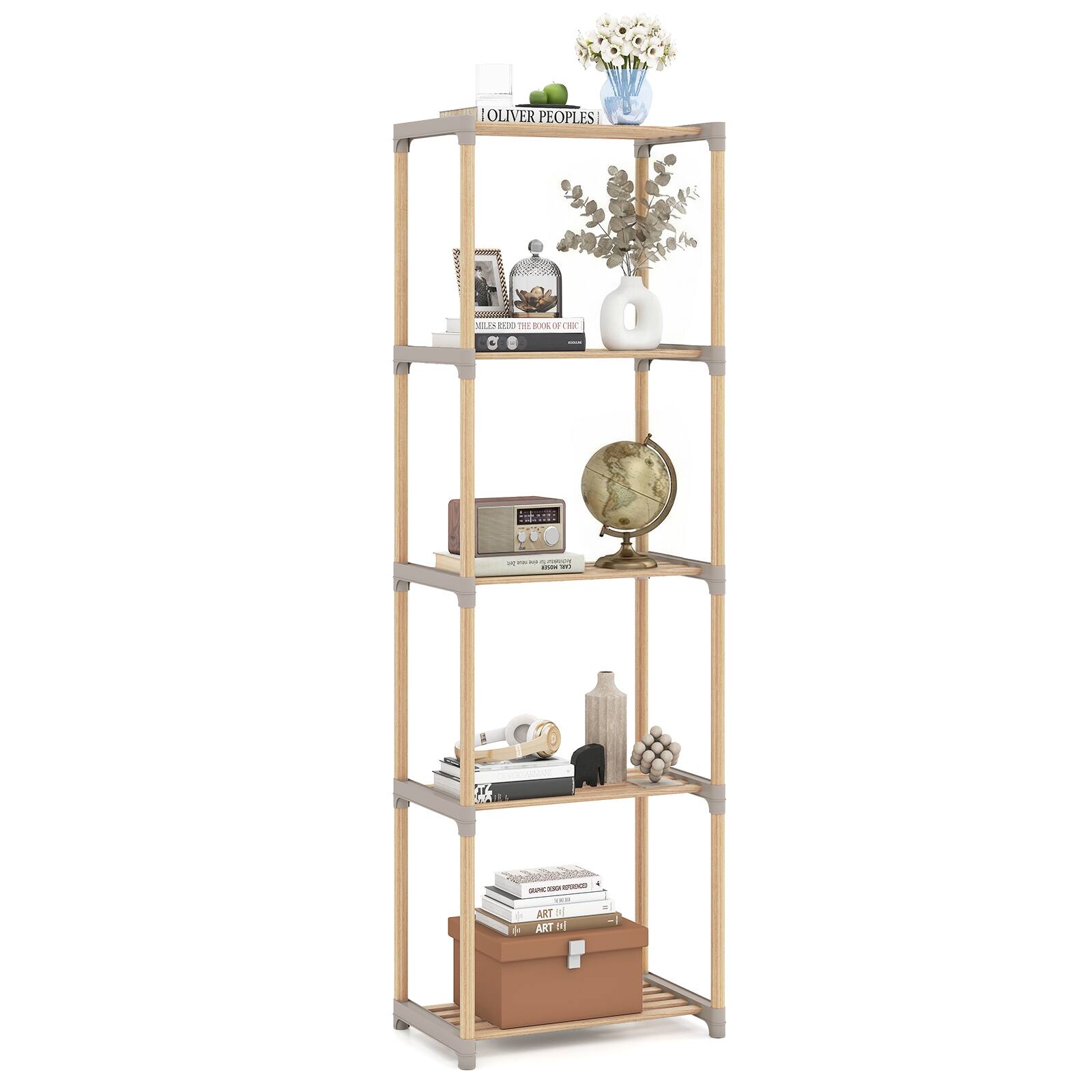Gymax - 5-Tier Bookshelf w/Open Shelves Freestanding Storage Organizer for Home Office - Gray
