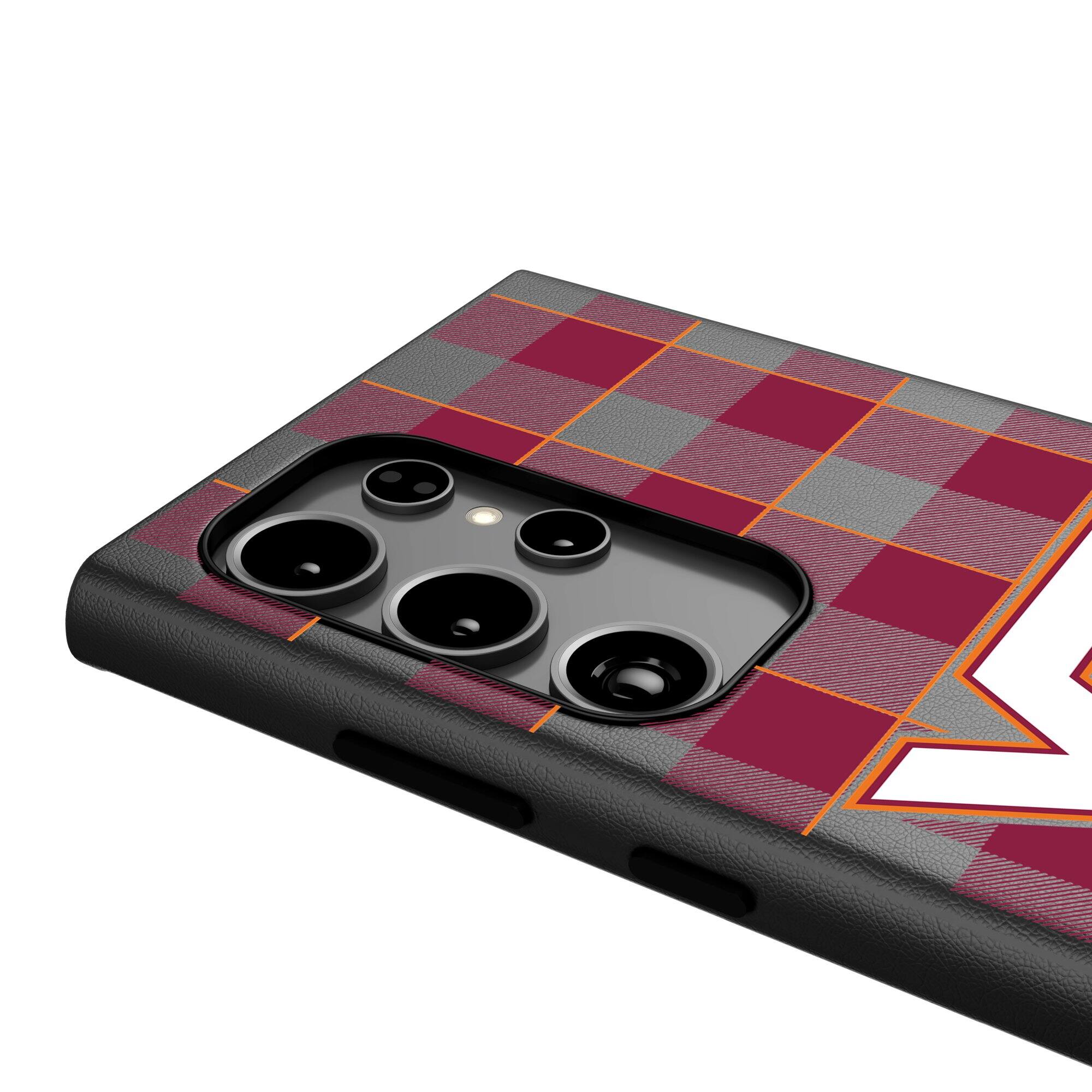 Alt View 3. Keyscaper - Virginia Tech Hokies Plaid Galaxy Magnetic Bump Case - S25 Ultra - Black.