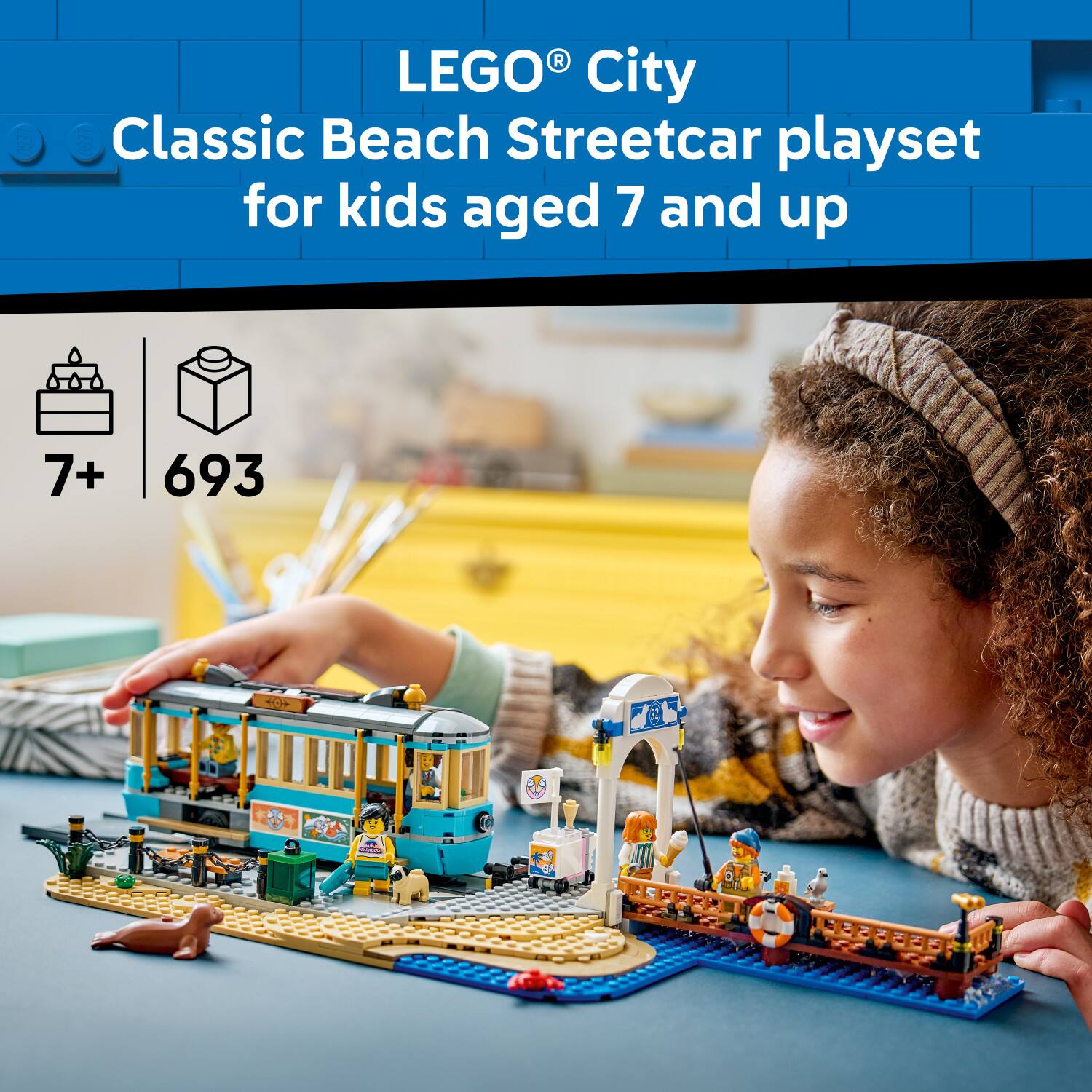 LEGO City Classic Beach Streetcar playset for kids aged 7 and up  
7+ 693