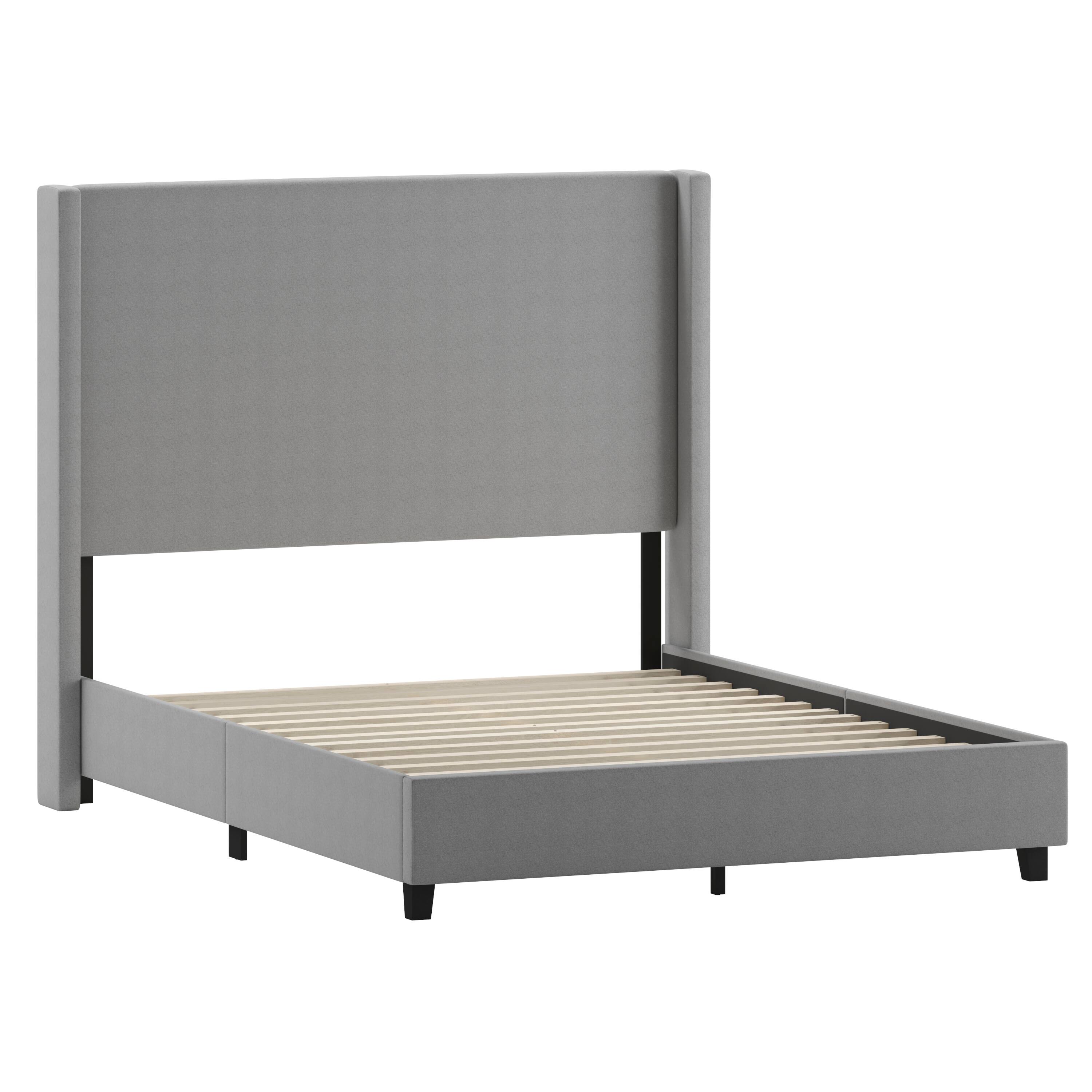 Alt View 1. Emma + Oliver - Nora upholstered Platform Bed with Plush Padded Wingback Headboard and Wood Support Slats - No Box Spring Needed - Gray.