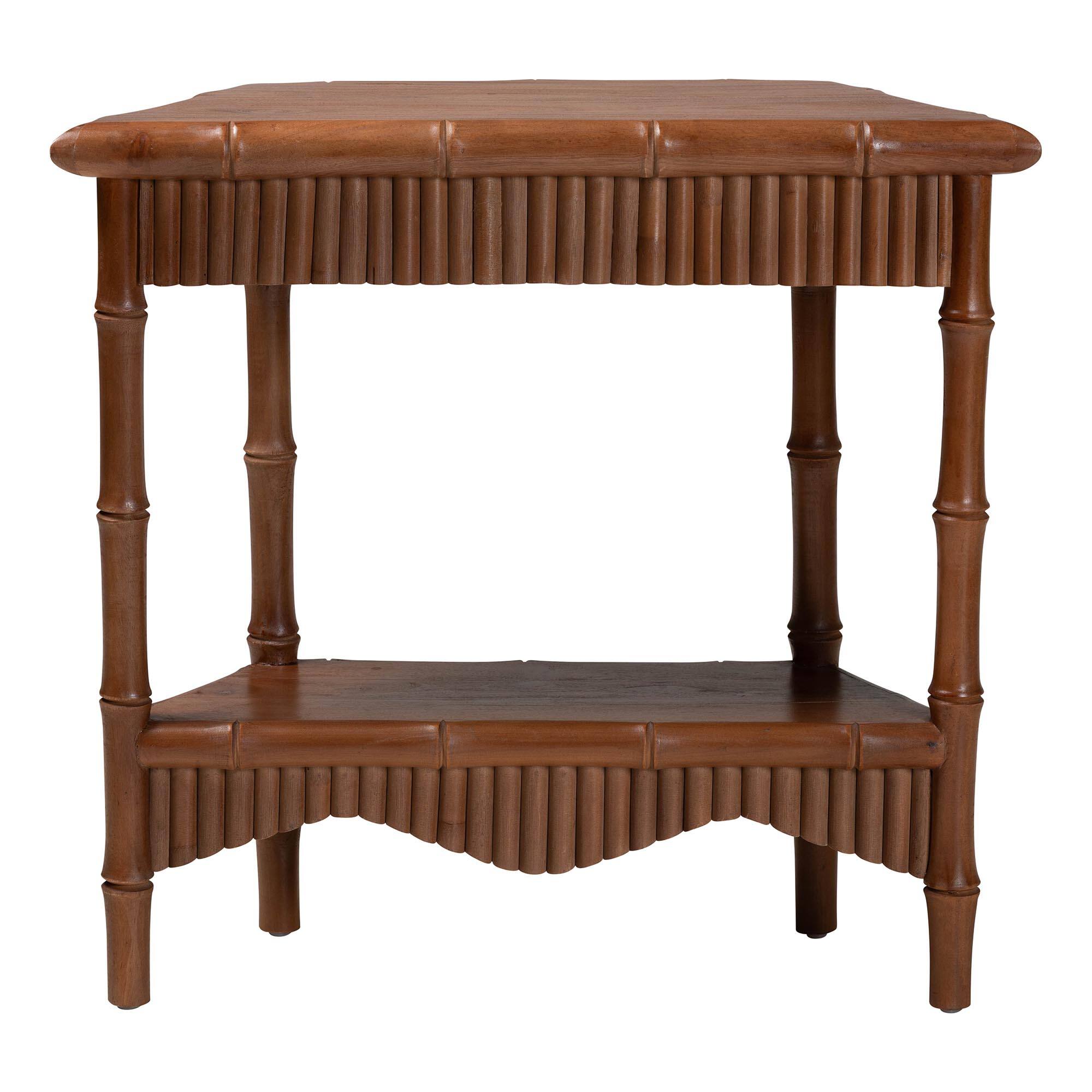 Back. bali & pari - Alessa Mahogany Wood Console Table - Fluted Wood Accent Table with Bamboo Motif and Two-Tier Display, 32 in. - Mahogany Brown.