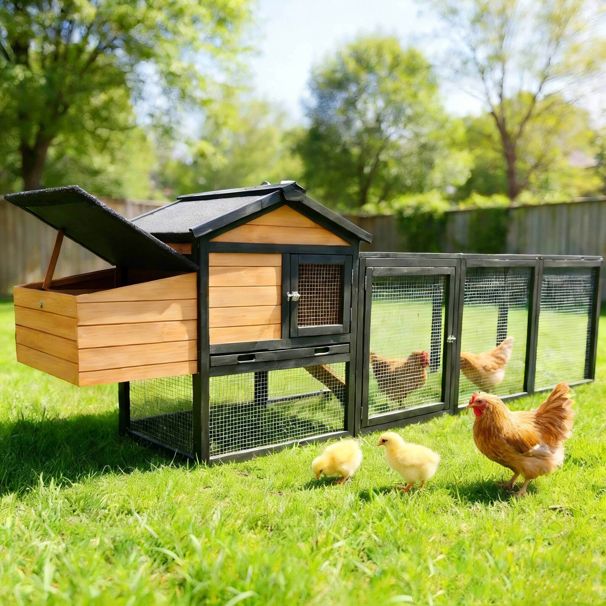 Alt View 1. Mondawe - 107" Fir Wood Chicken Coop Outdoor Hen House Poultry Cage w/ Nesting Box, Rabbit Hutch - Brown.