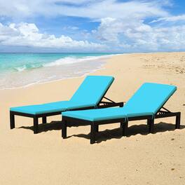 Gymax - 2PCS Adjustable Rattan Patio Chaise Lounge Chair Couch w/ Turquoise Cushion - as pic
