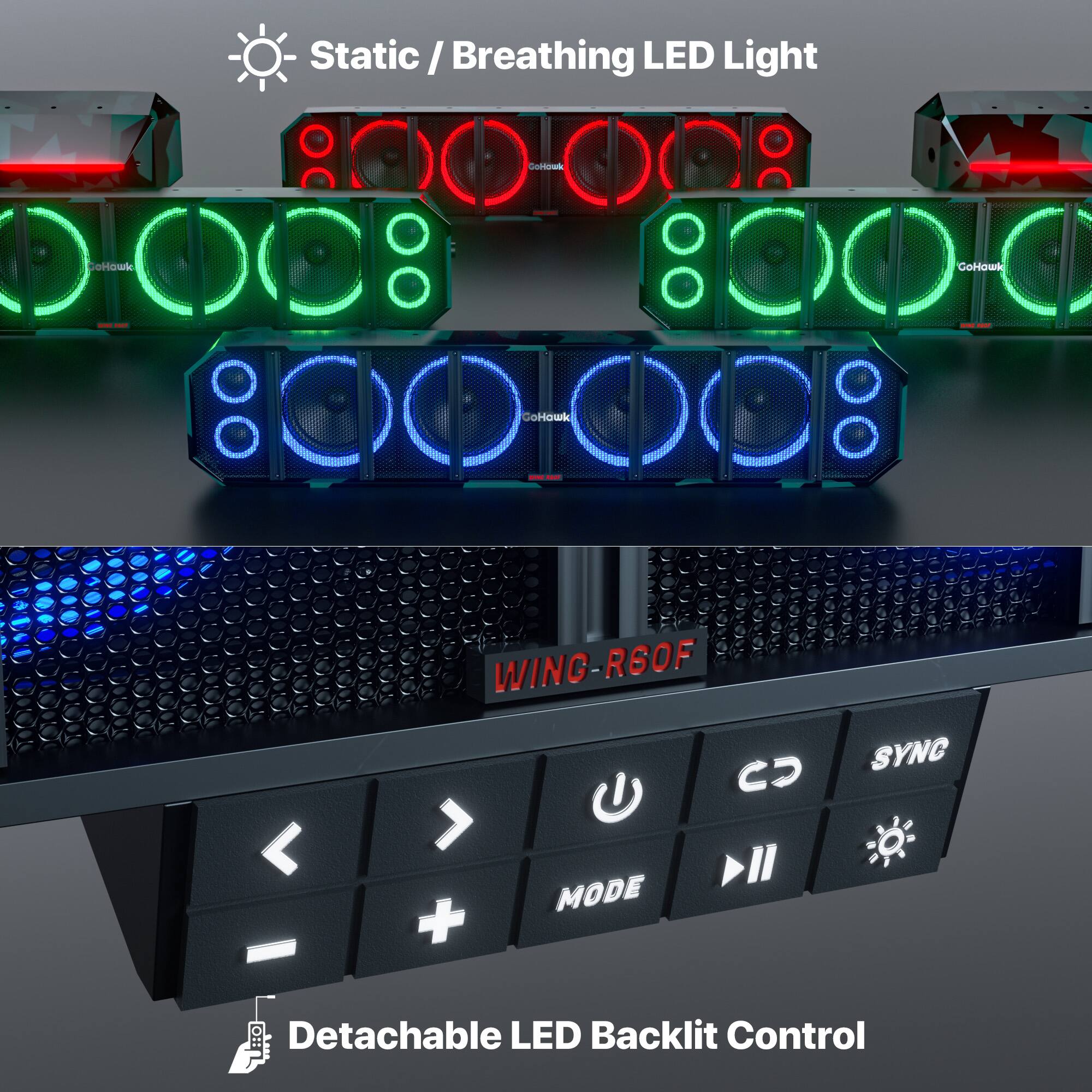 Static / Breathing LED Light

WING-R6OF

Detachable LED Backlit Control