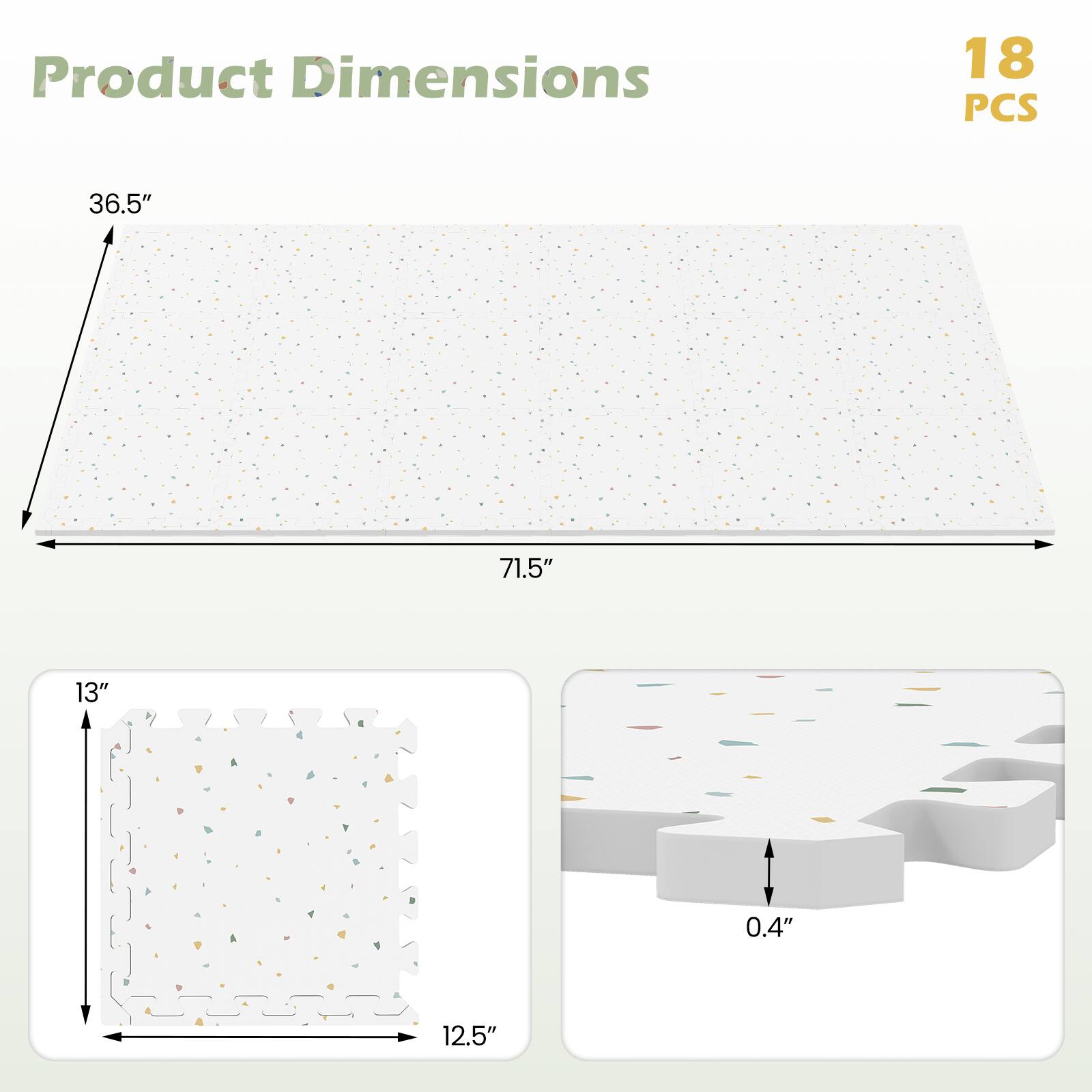 Product Dimensions: 18 PCS, 36.5" x 71.5" x 13" x 0.4" x 12.5"