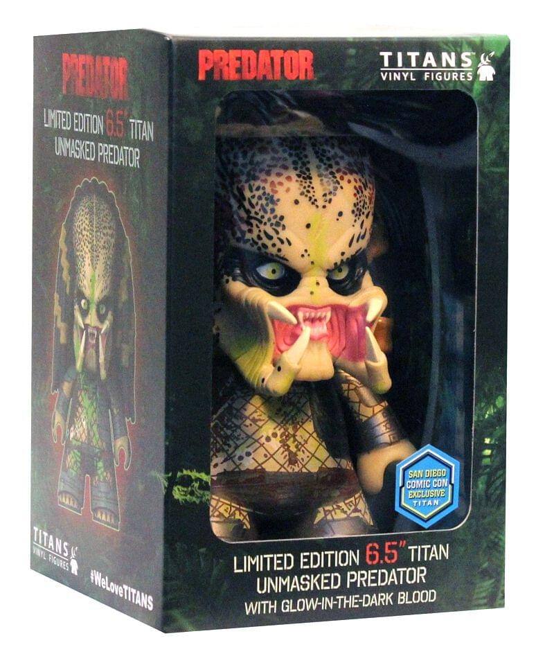 PREDATOR LIMITED EDITION 6.5" TITAN UNMASKED PREDATOR VINYL FIGURES  
TITANS VINYL FIGURES  
#WeLoveTITANS  
SAN DIEGO COMIC CON EXCLUSIVE  
LIMITED EDITION 6.5" TITAN UNMASKED PREDATOR  
GLOW-IN-THE-DARK BLOOD