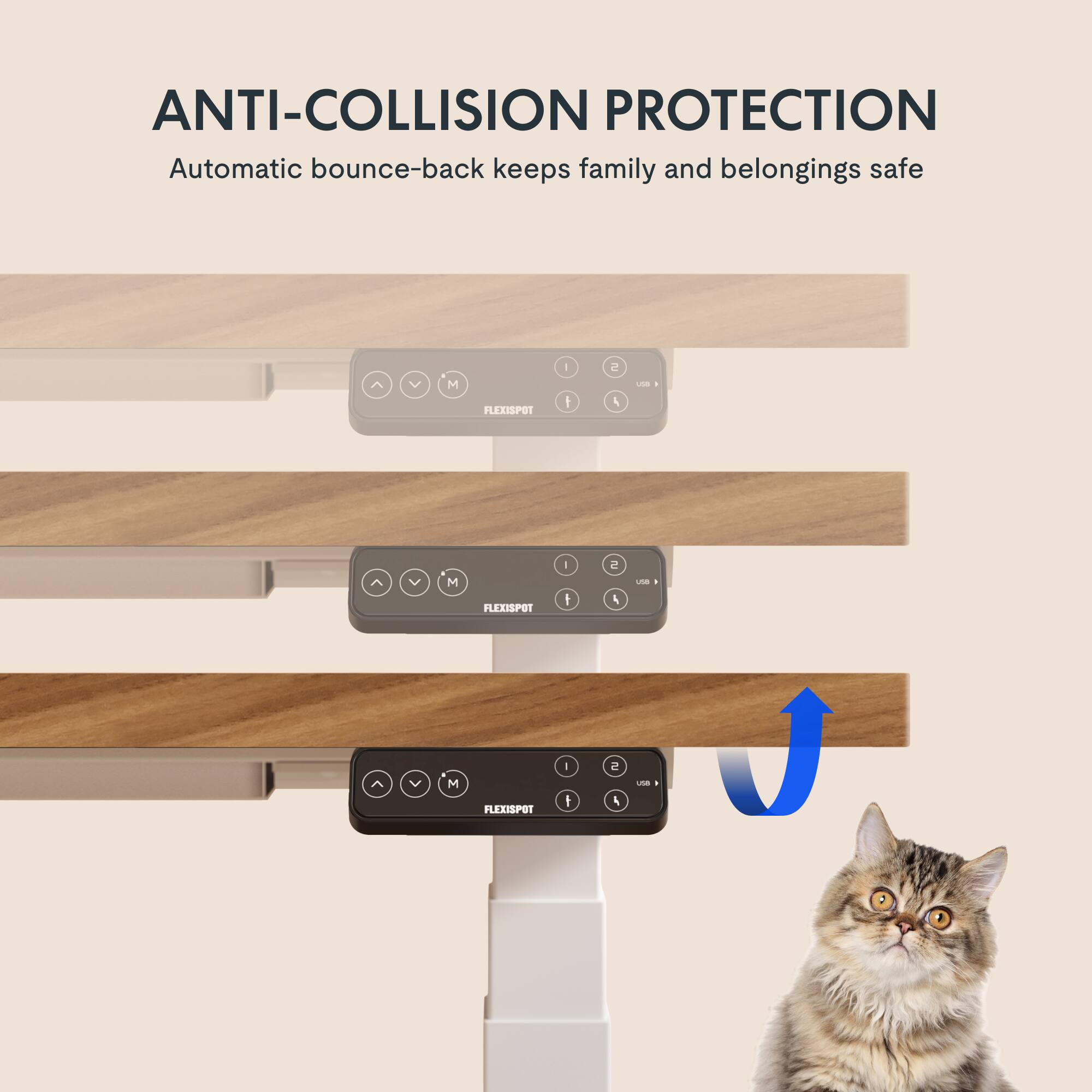 ANTI-COLLISION PROTECTION  
Automatic bounce-back keeps family and belongings safe  

FLEXISPOT