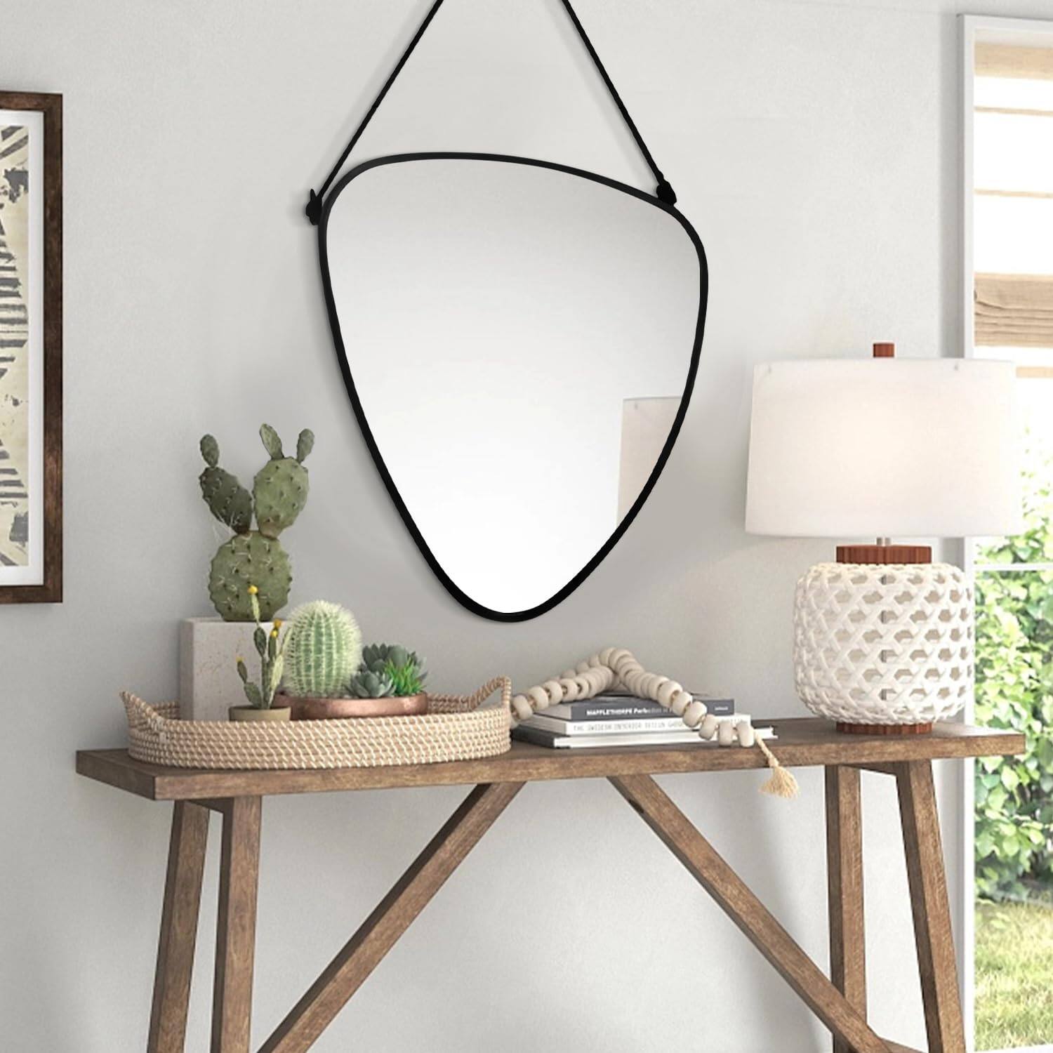 Back. Dazzling Pops - Asymmetrical Hanging Mirror Irregular Modern Frame For Wall Artistic Triangle Living Room Bedroom Entryway - Black-triangle.
