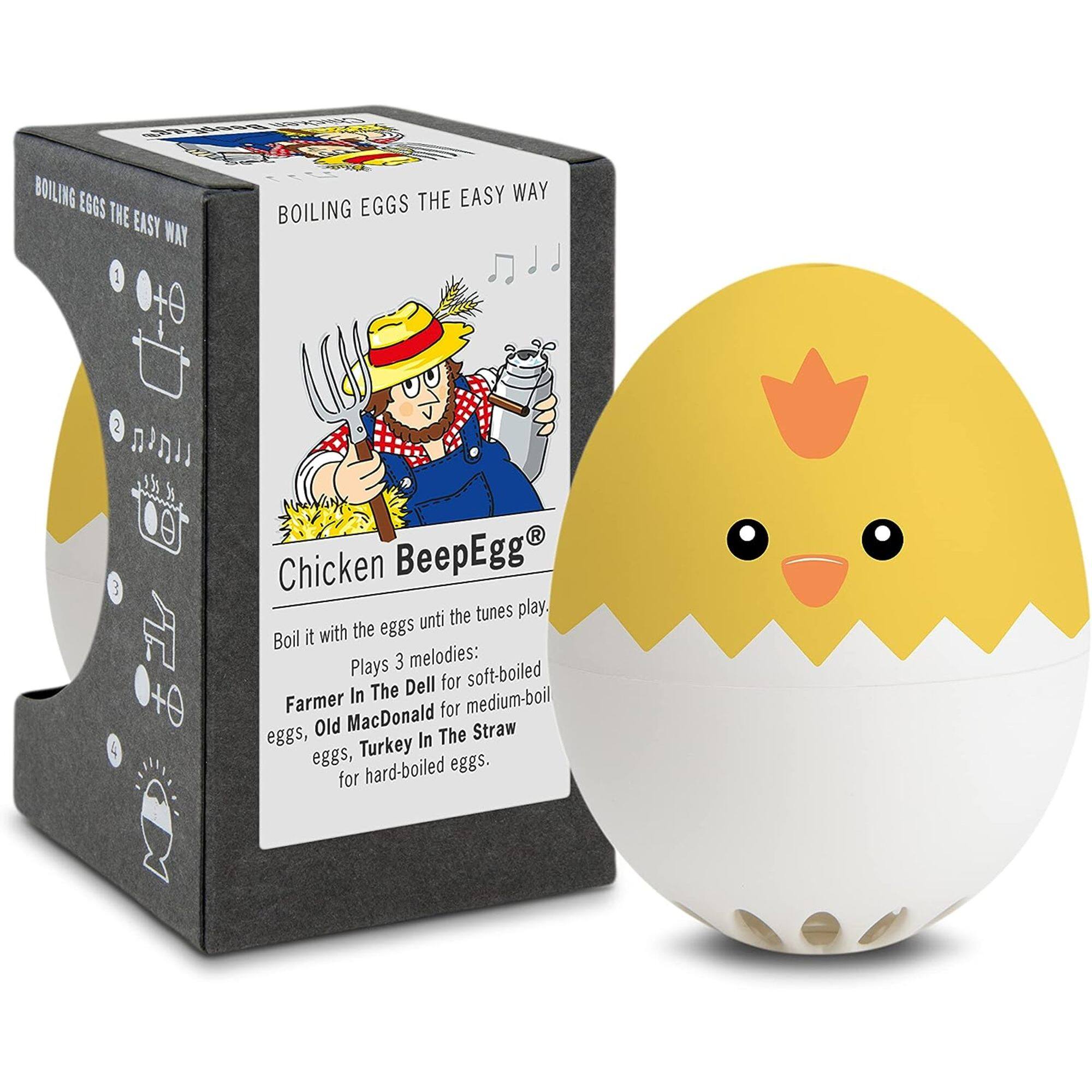 BOILING EGGS THE EASY WAY

1. THE EASY WAY BOILING EGGS

2. Chicken BeepEgg

Boil it with the eggs until the tunes play.

Plays 3 melodies:
- Farmer In The Dell for soft-boiled eggs
- Old MacDonald for medium-boiled eggs
- Turkey In The Straw for hard-boiled eggs
