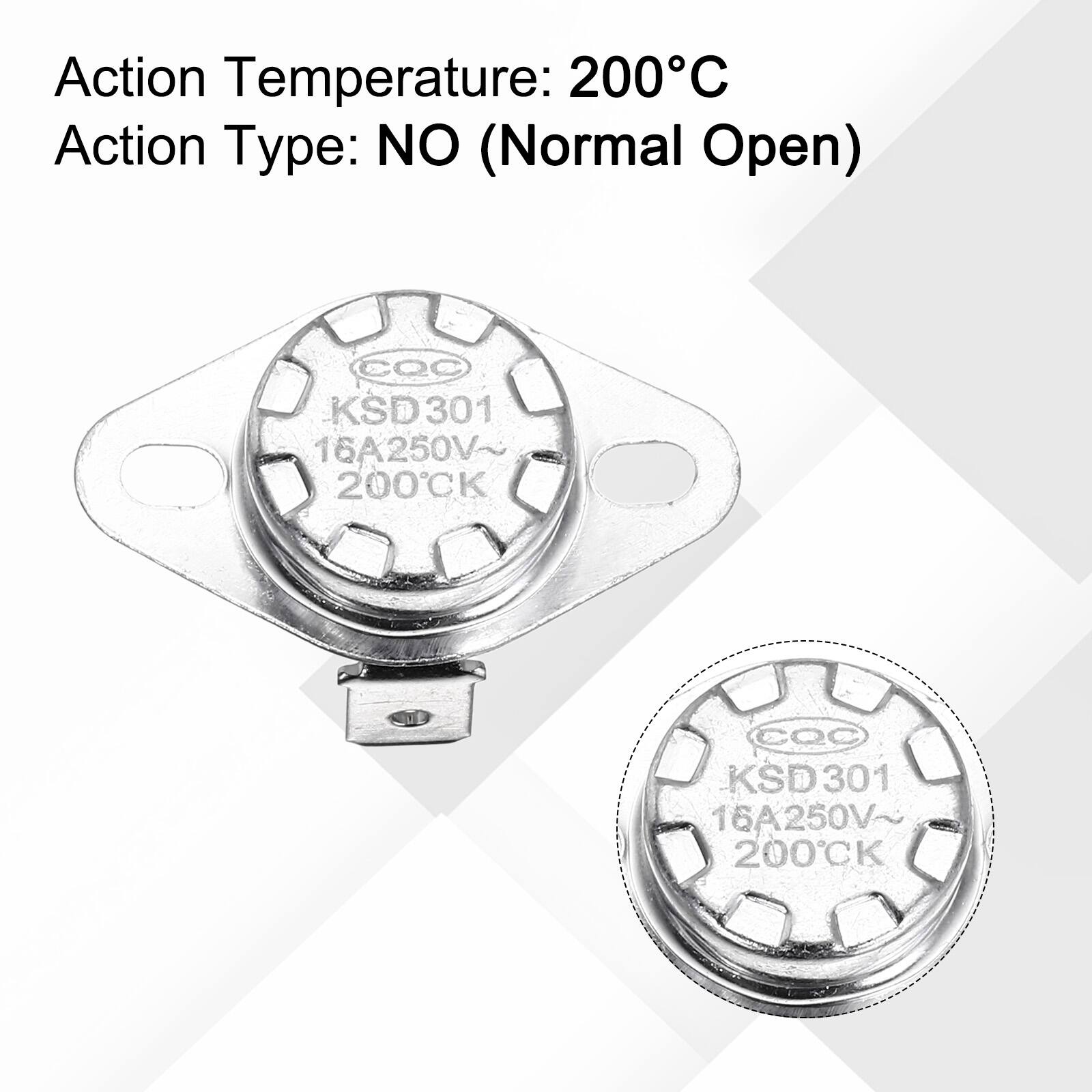 Action Temperature: 200°C  
Action Type: NO (Normal Open)  
CQC KSD301 16A250V~ 200°C  
CQC KSD301 16A250V~ 200°C