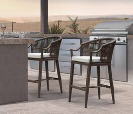 PURPLE LEAF - Patio Counter Height Set of 2 Outdoor Rattan Chairs with Back Modern Aluminum Woven Barstools for Garden Indoor Kitchen - Coffee-Counter Stool