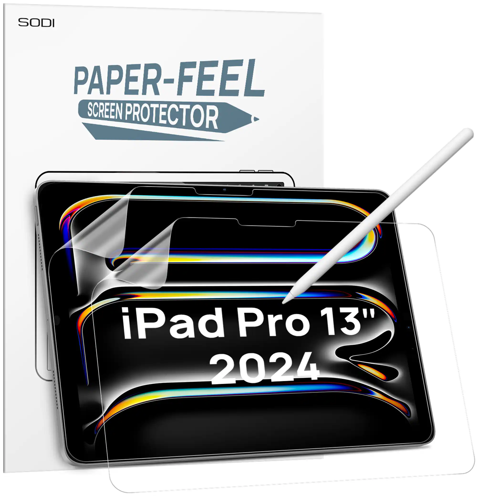 Sodi - Paper Feel Screen Protector for iPad Pro 13 Inch M4 2024, Draw Like on Paper, Scratch Resistant & Sensitive, Anti-Glare - Clear