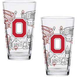 Indigo Falls - Ohio State Buckeyes Two-Pack 16oz. Campus Line Art Pint Glass Set - Multicolor