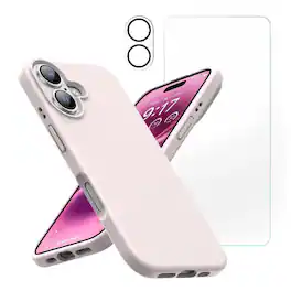 Bundle - Entronix - for iPhone 17 - Silicone Case, Screen Protector & Camera Lens Protector - Light Pink