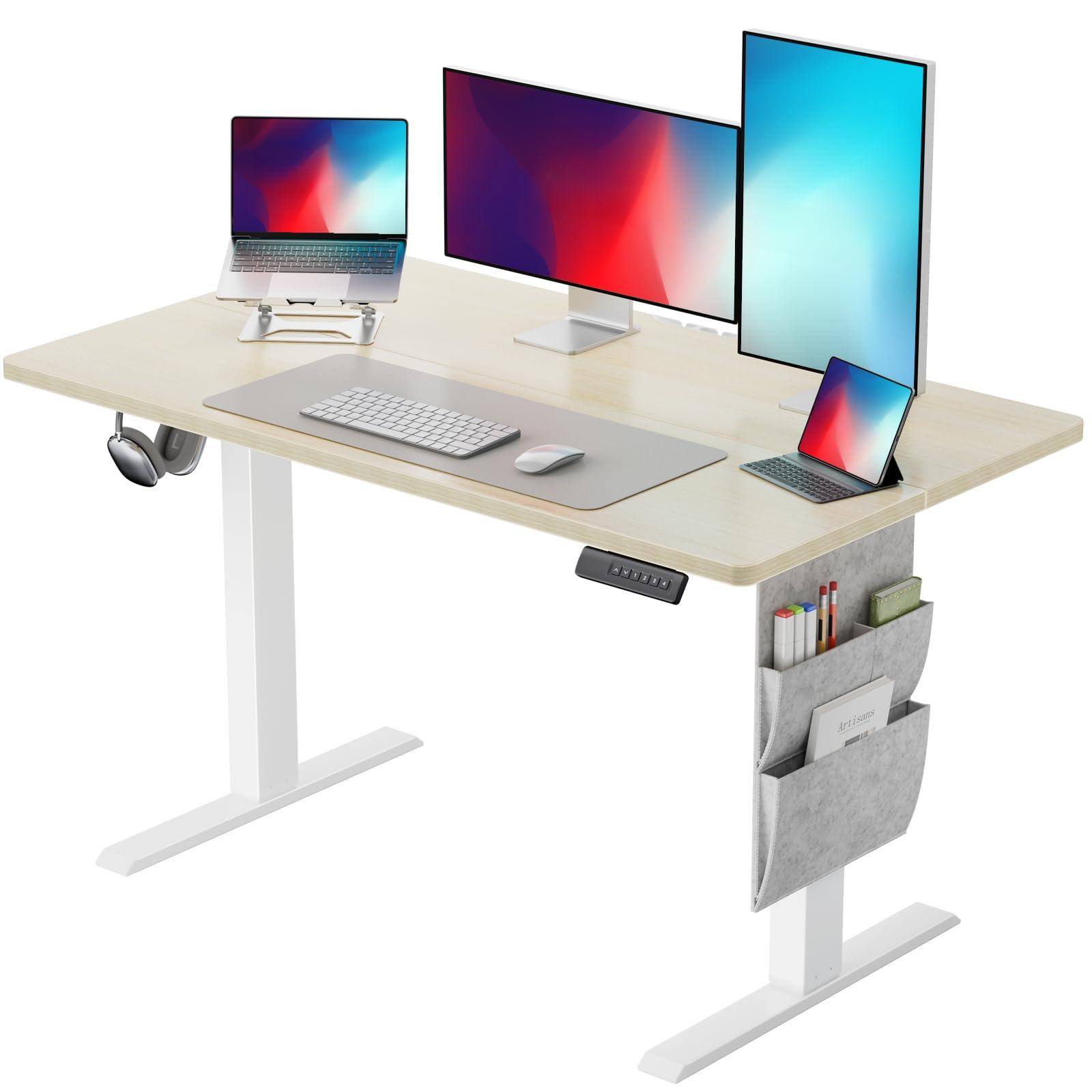 Hirose Alice - Marsail Standing Desk Adjustable Height,* Electric Standing Desk with Storage Bag,Sit Stand up Desk for Hom - Maple 40x24"