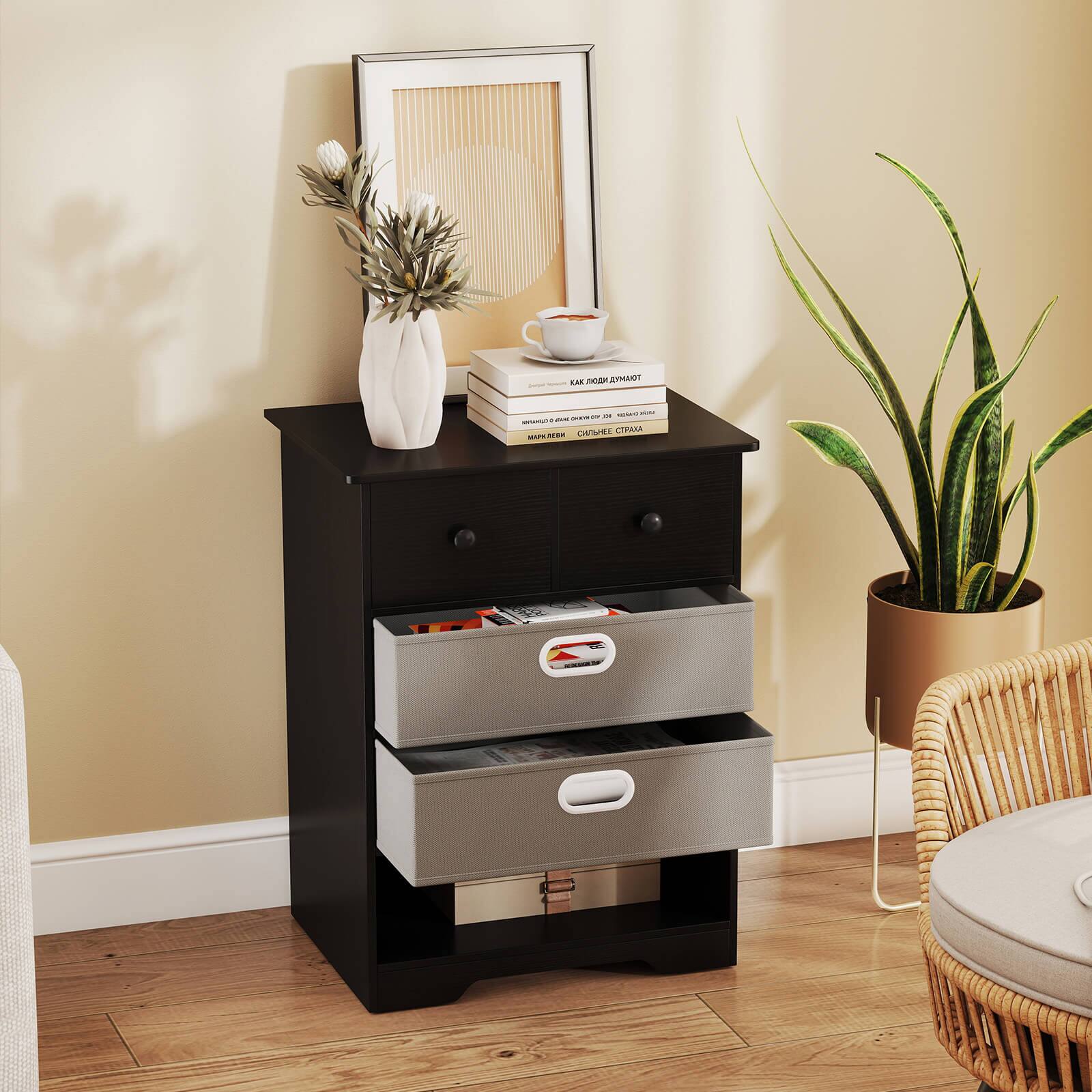 Alt View 4. Costway - Costway 4-Drawer Dresser Modern Chest Storage Organizer with Open Shelves Anti-Tip Kits Black - Black.