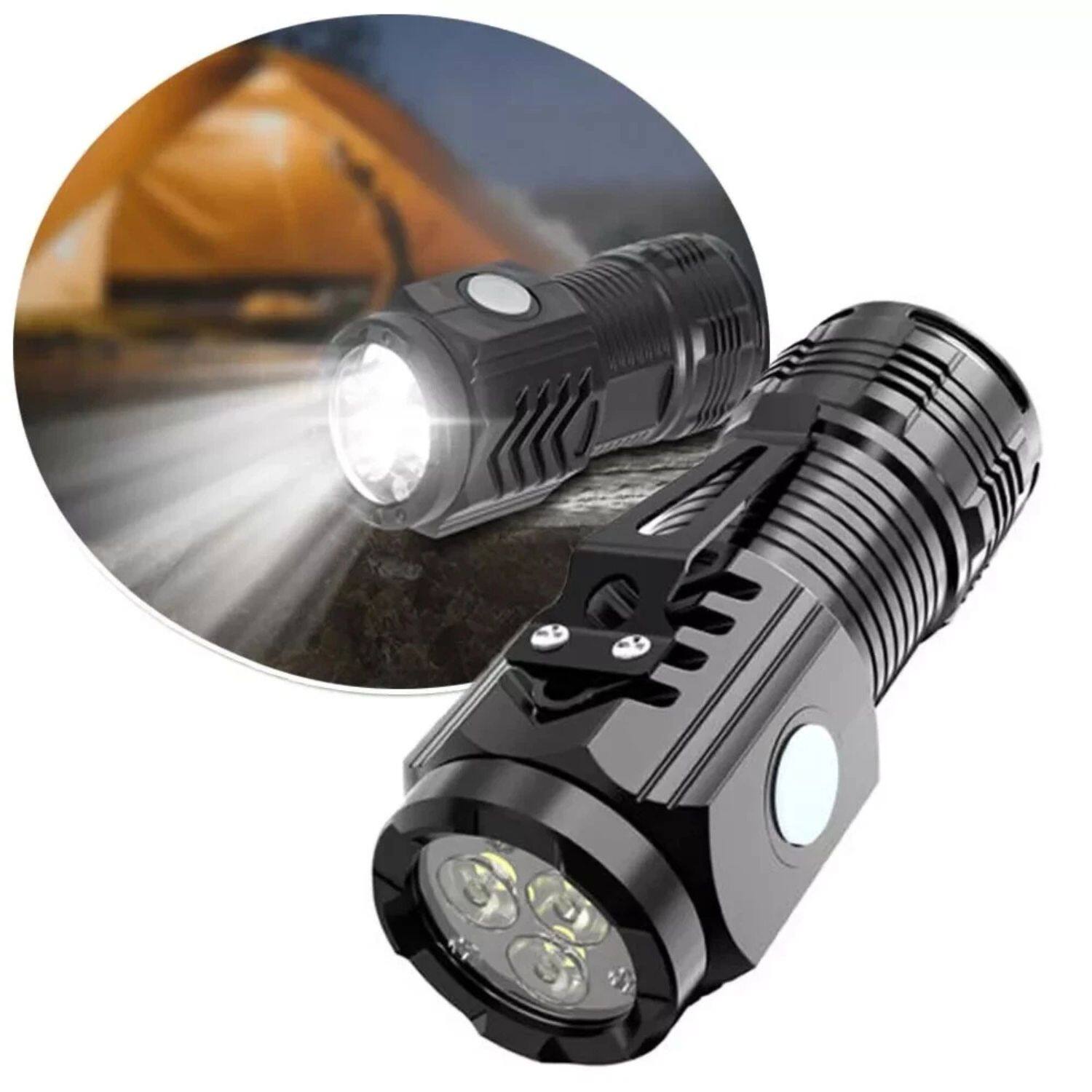 Angle. Home Collection - Black Three-Eyed Monster Mini Flashlight Super Power Waterproof Outdoor Travel Torch.